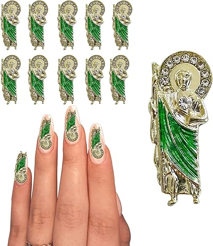 San Judas Nail Charm Decoration10PCS San Judas Tadeo 3D Nail Diamonds Art CharmsNail Gold Charms for Acrylic Nails RhinestonesNail Gems and Crystals
