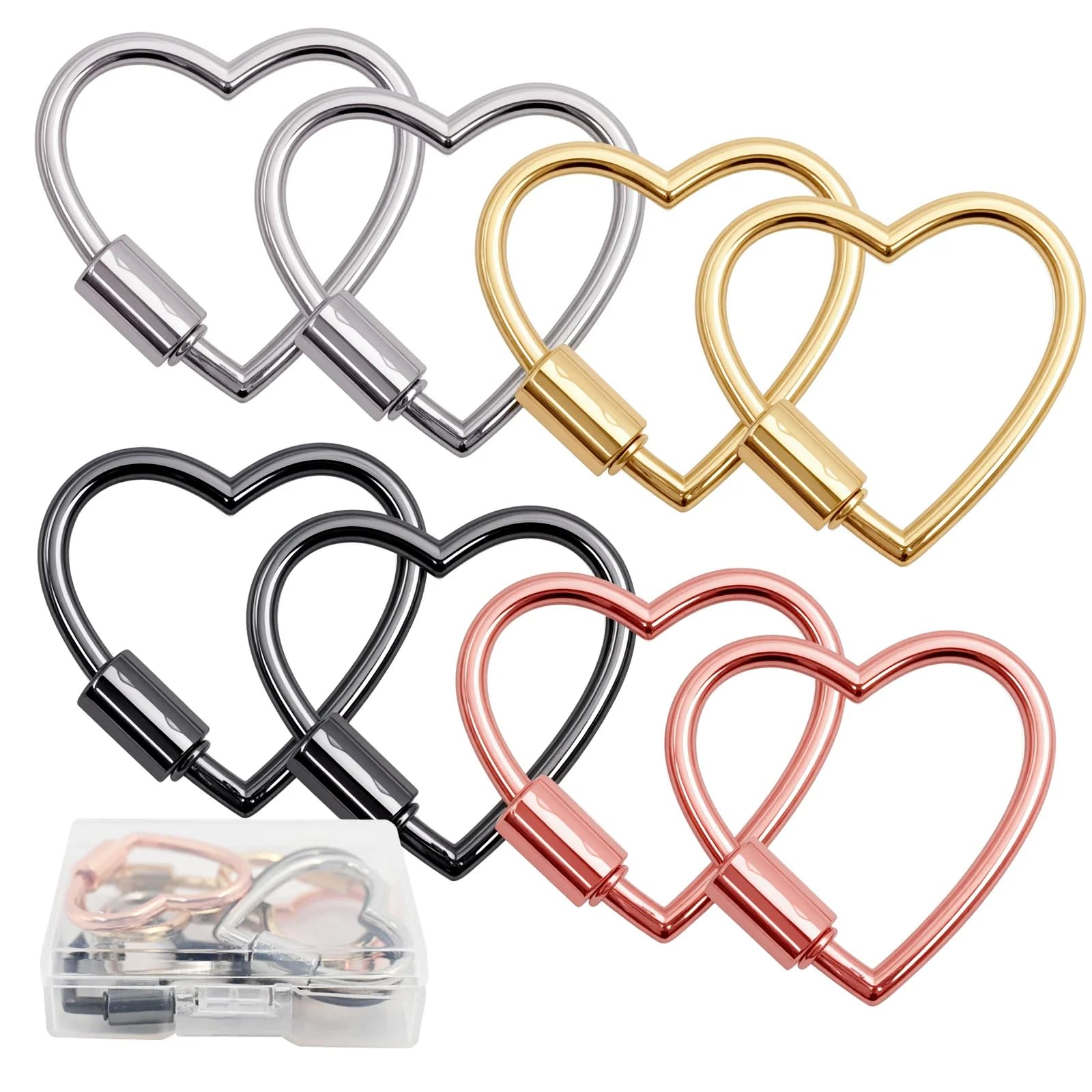 8 PCS Heart Shaped Carabiner Clip, Cute Keychain, Metal Key Ring, Small Spring Snap Hooks, Mini Buckle for Keys Craft DIY Purse Handbag Hardware Charm Accessories, Multi-Color