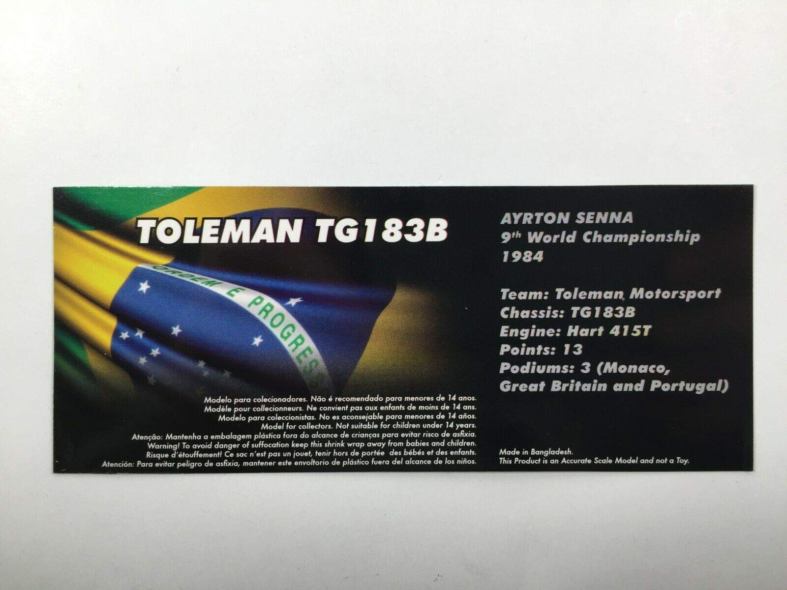 OPO 10 Auto 1/43 F1 TOLEMAN TG183B Ayrton Senna Brazil GP 1984 (717)