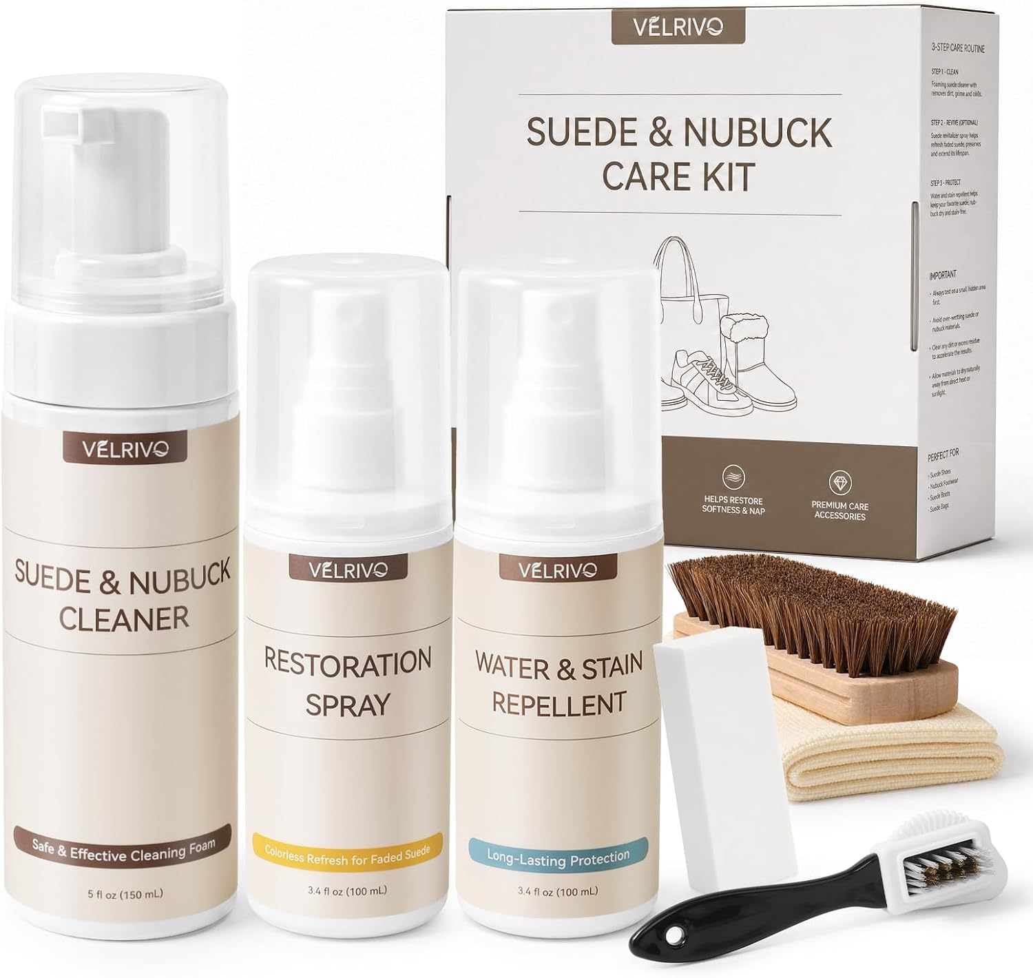 Suede Care Kit - Suede Shoe Cleaner, Protector Spray & Restoration
