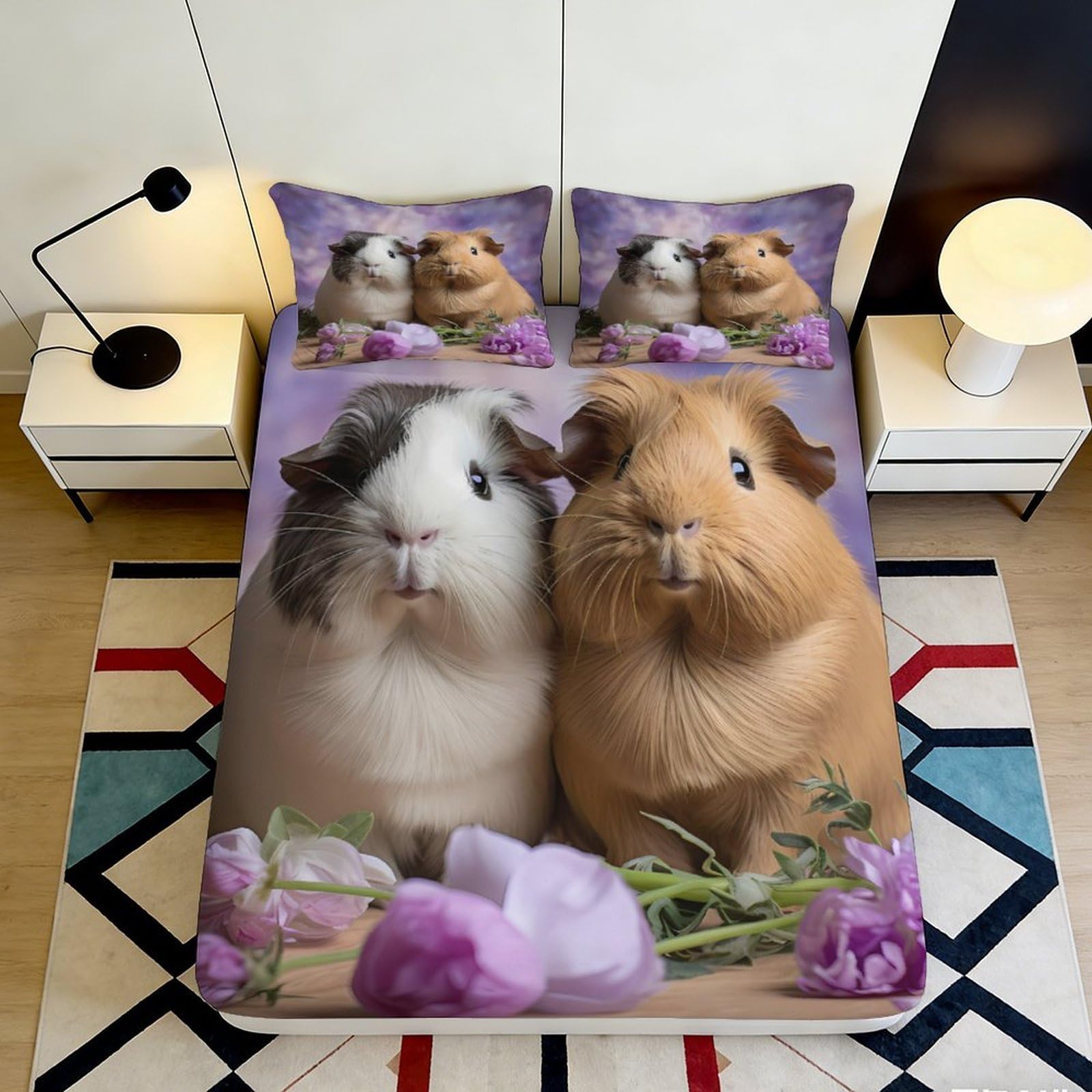 Pnayamiorkfel Style-5 3D Printed Cute Guinea Pig Fitted Sheet Microfiber Soft Floral Animal Bed Cover For Bedroom Guest Room Decor 90X200x25cm