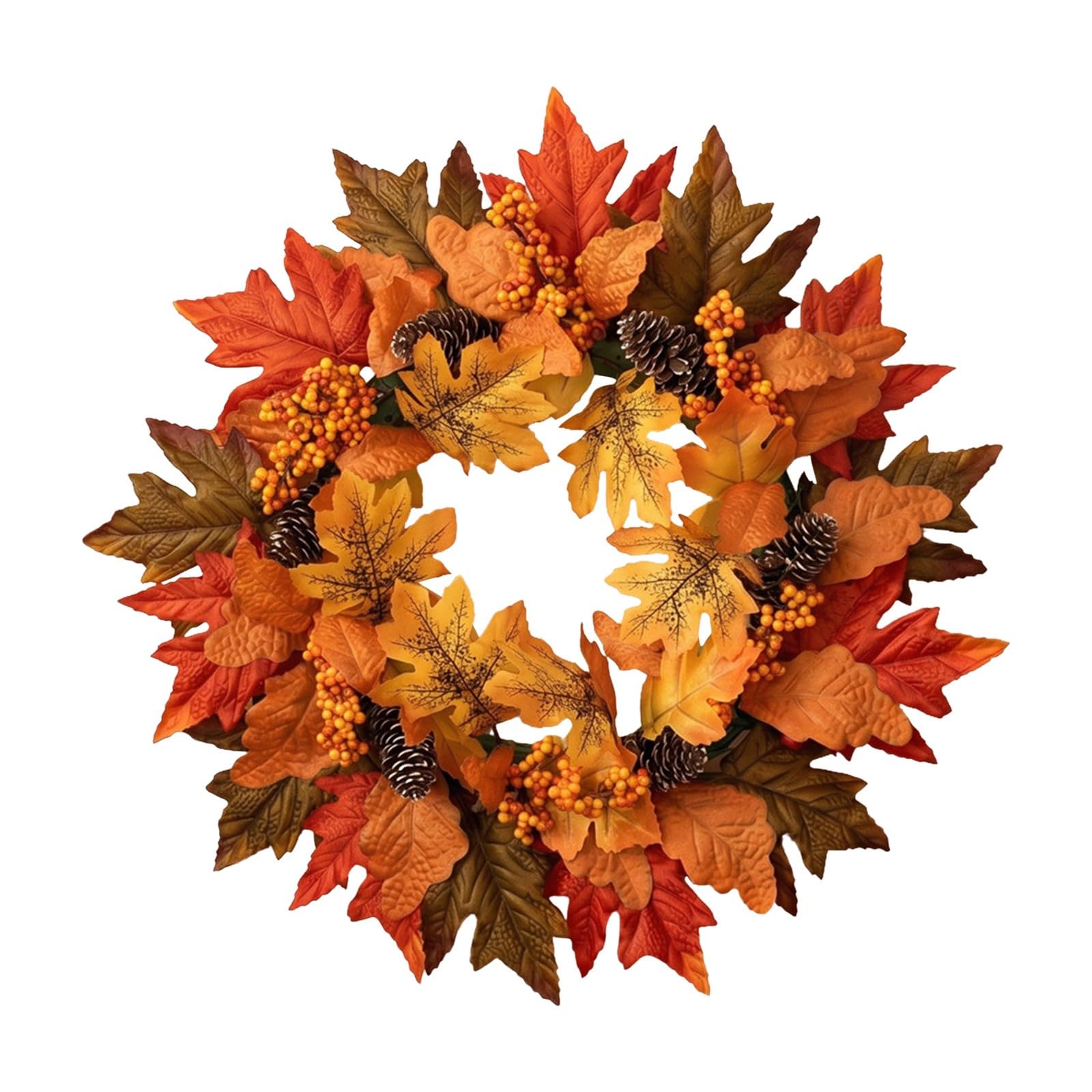 Autumn Wreath 19.7in/55cm Wreath With Pine Cones,Berries,Maple leaves For Front Door Autumn Decorations For Porch Indoor Outdoor Wall,Seasonal Farmhouse For Fall,Harvest Festival Halloween,Christmas