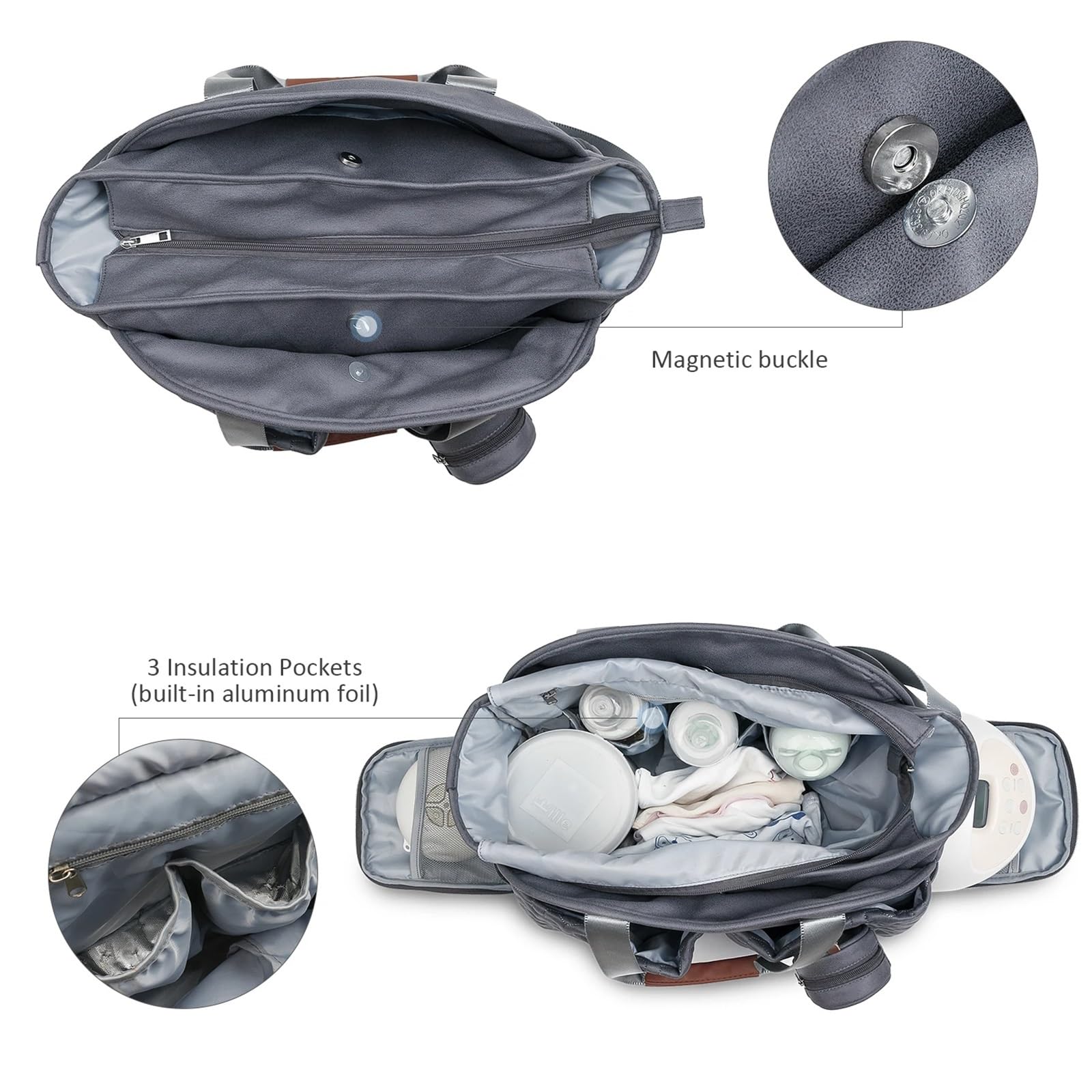 Wickeltasche Kinderwagen Milchpumpentasche, Wickeltasche, Tragetasche mit Schnullertasche, große Reisewindeltasche for Mama und Papa, Milchpumpentasche, Kinder-Kinderwagen-Taschen-Organizer(Dark gray)