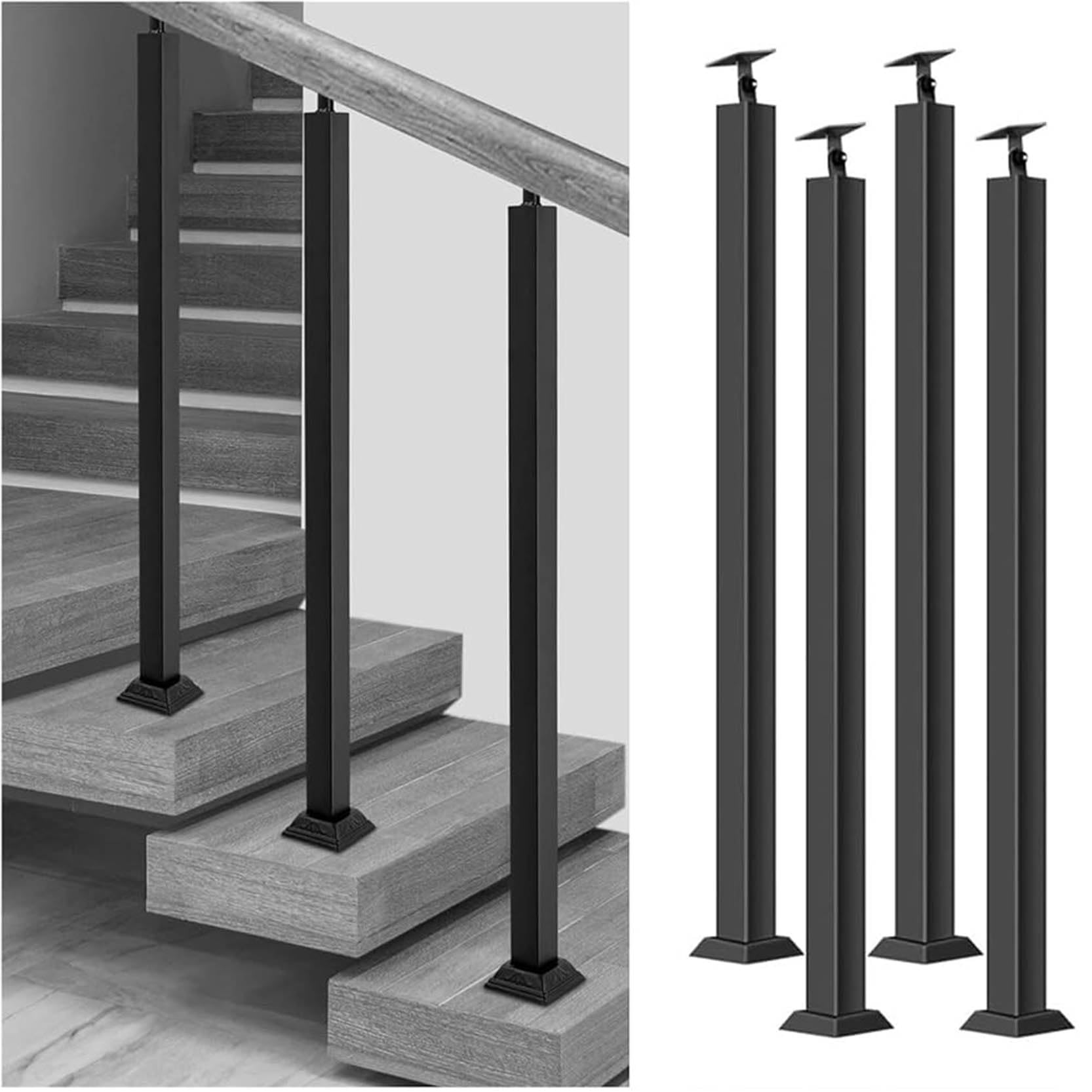 Balustres d'escalier pour porche et terrasse avec broches noires réglables