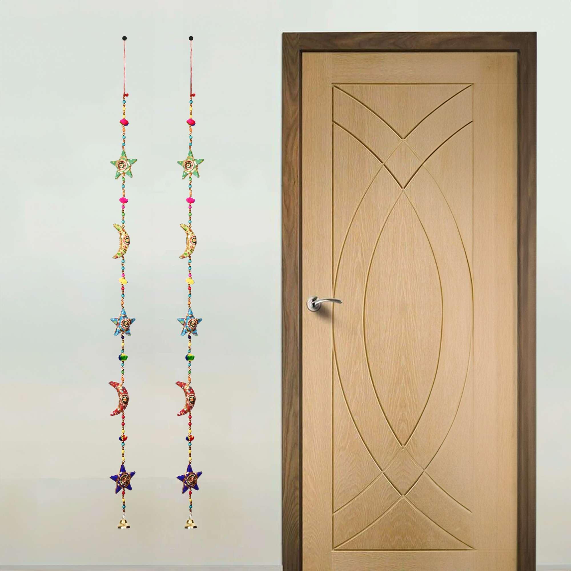 RATHORE HANDICRAFT Main Door Wall Hanging - Moon and Star Door Latkan - Rajasthani Traditional Hanging Windchimes Pair for Home Decoration (Set of 2, Multicolor)-image-7
