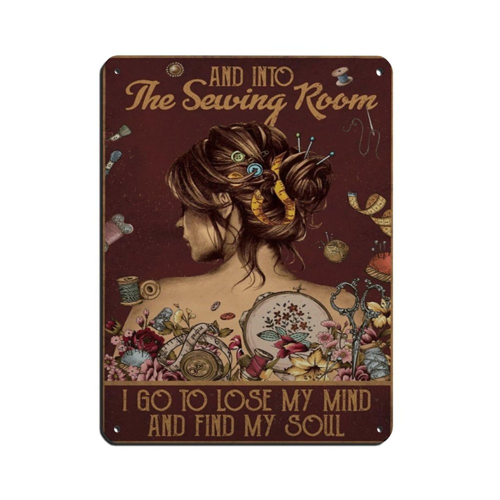 Girl Sewing Poster Retro Poster Metal Tin Sign Chic Art Retro Iron Painting Bar People Cave Cafe Family Garage Poster Wall Decoration 12x16inch(30x40cm)