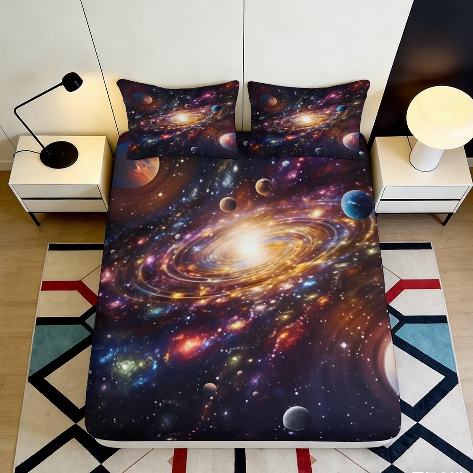 Kzqnxhjprl Style-1 3D Printed Galaxy Starry Sky Fitted Sheet Microfiber Soft Breathable Cosmic Nebula Mattress Cover For Bedroom Decor 90X200x25cm