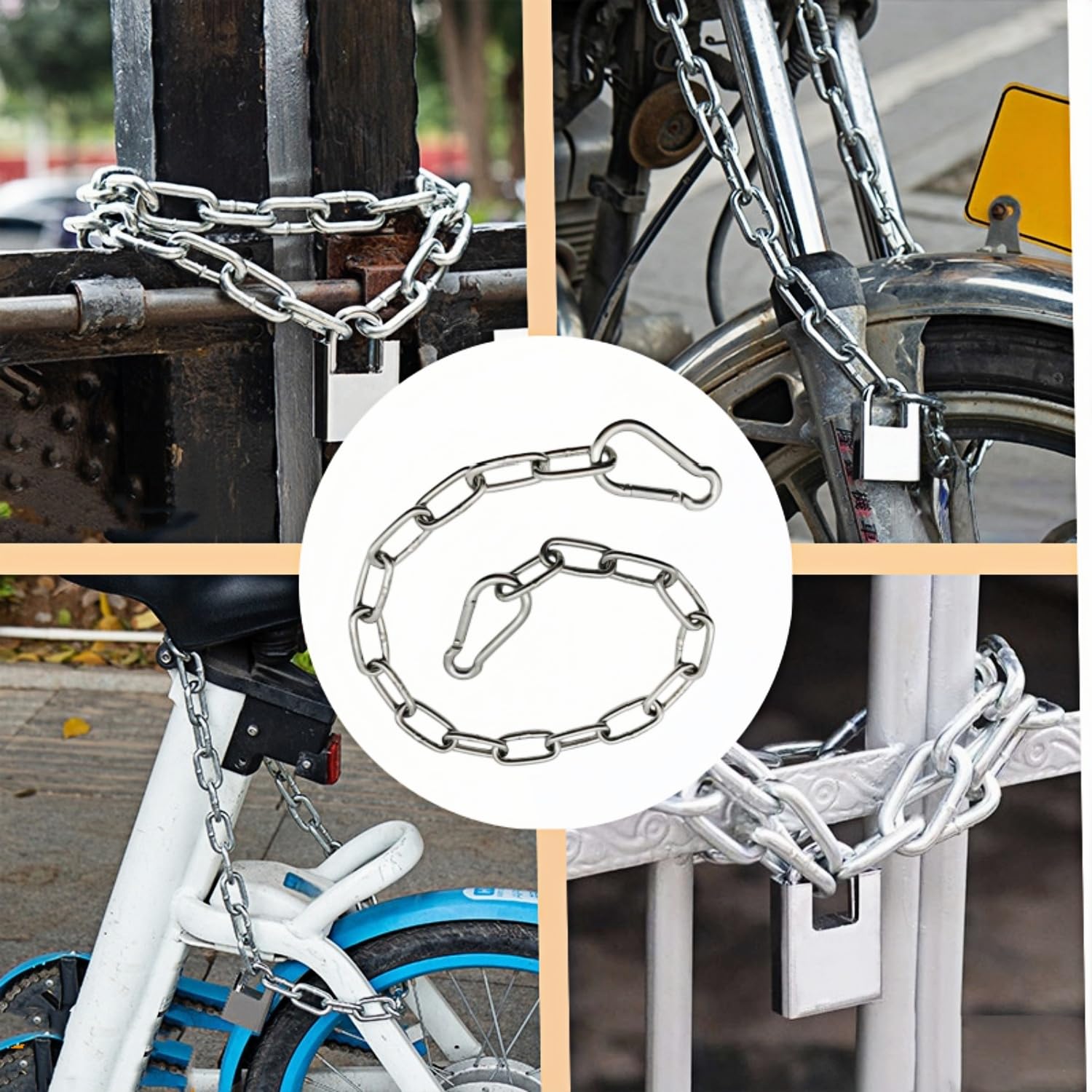 2Pcs Heavy Gate Chain Lock,Stainless Steel Gate Latches Link Lock