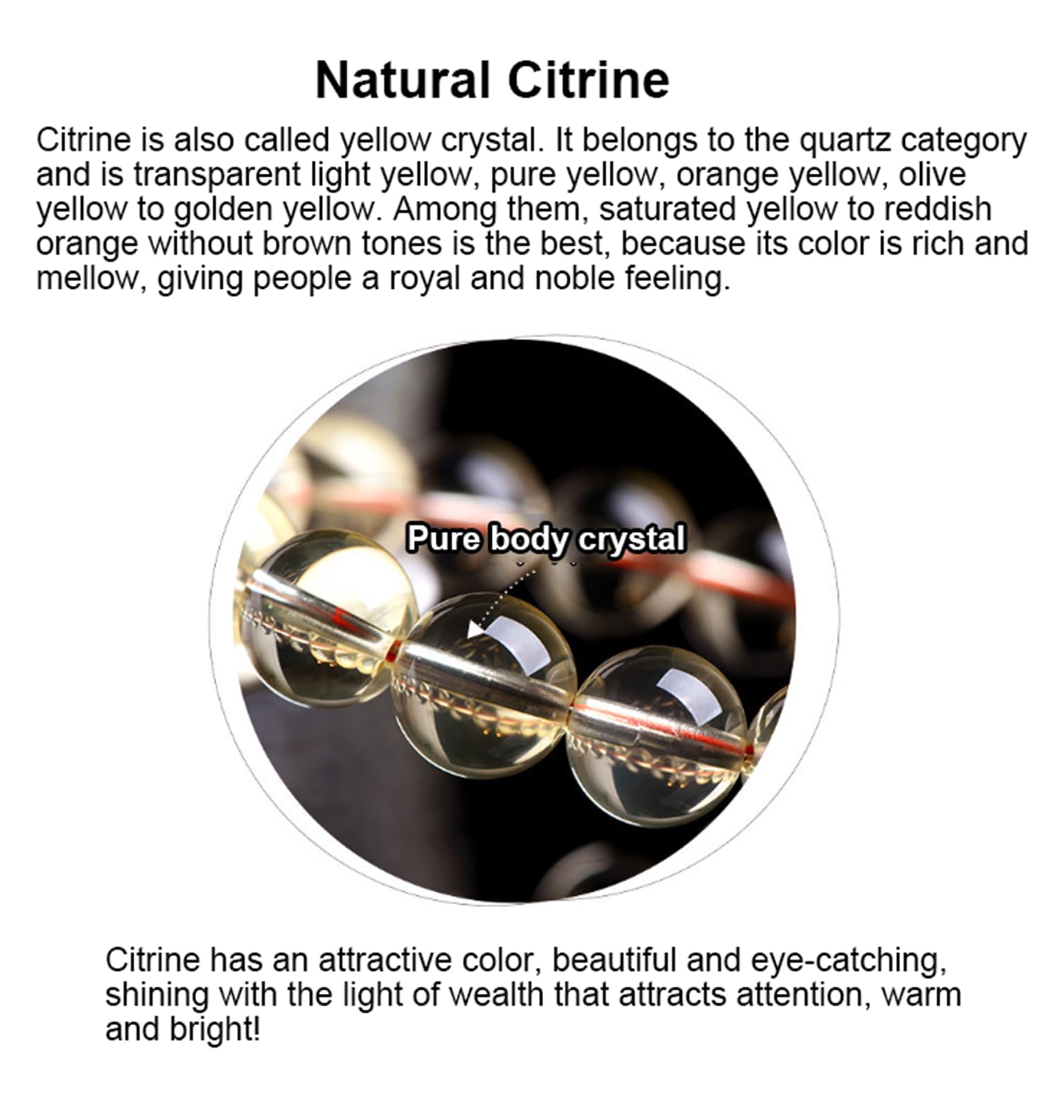 Pulsera de Piedra de Cristal Natural, Pulsera de Citrino de Grado 7A para Mujeres y Hombres, Pulseras elásticas con Cuentas de Piedras Preciosas, joyería de Chakras,12~12.8mm
