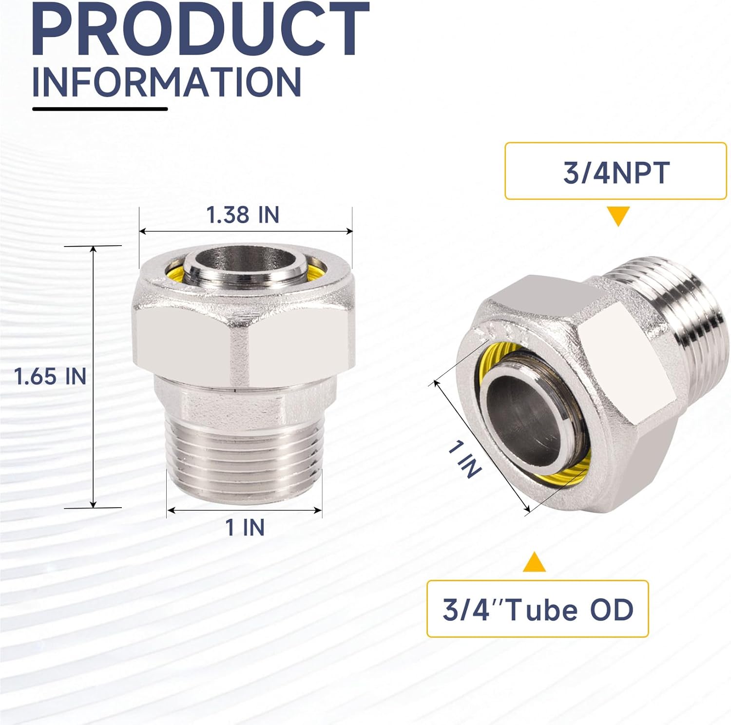 2 Pcs 3/4"×3/4" Air Line Fittings for Rapid Air System, Air Hose Fittings 3/4 Inch Straight Fittings Fit for Shop/Garage Compressed Air Piping, Brass-Nickel Plated, 200psi Working Pressure