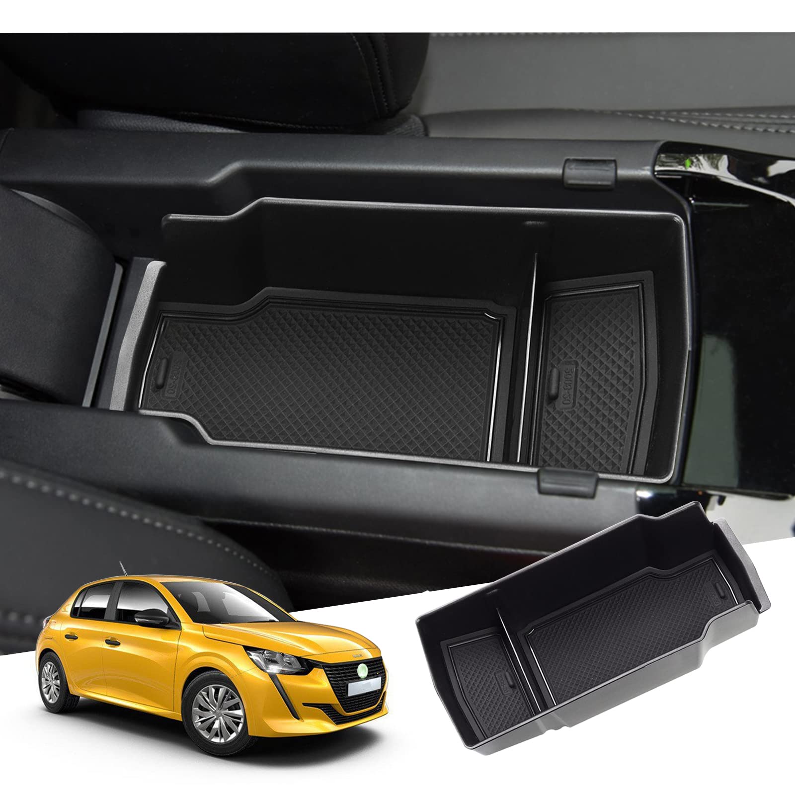 GAFAT Kompatybilny z Peugeot 208 e-208 / 2008 e-2008 2020-2024 2025 schowek na podłokietnik, organizer konsoli środkowej (czarny2)
