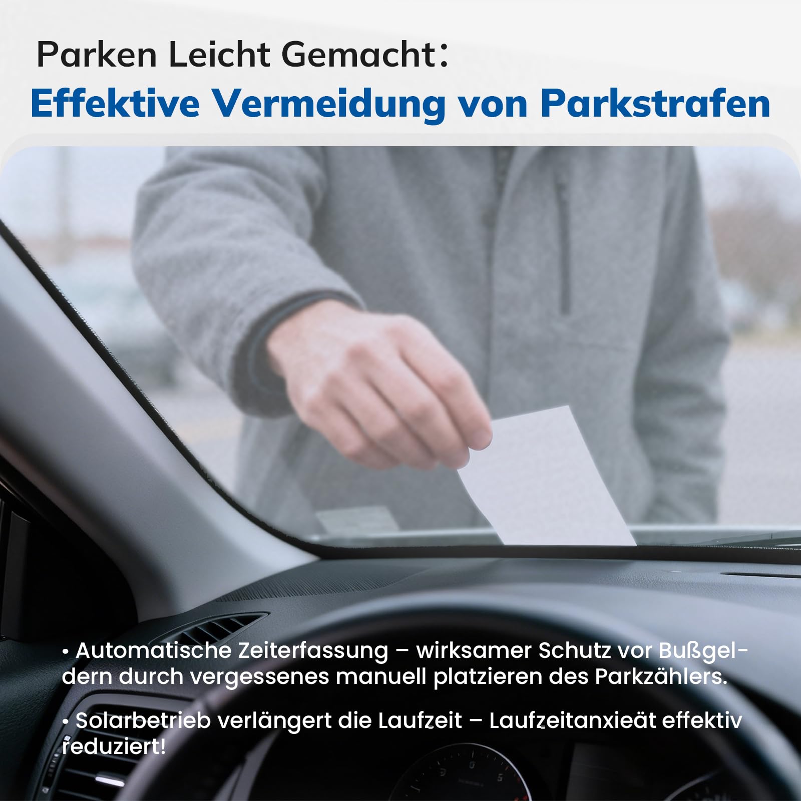 Holiky Solar Elektronische Parkscheibe mit Zulassung vom Kraftfahrt-Bundesamt, elektronische parkscheib mit 2 Displays & vielen Funktionen, Auto Zubehör passend für alle PKW