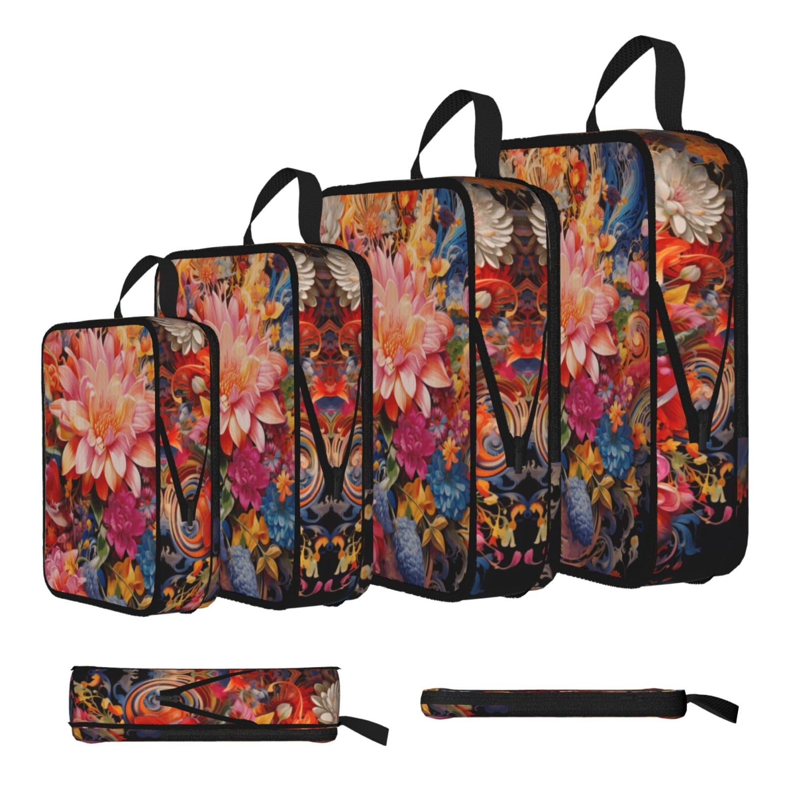 Sxzvvbn Black Various Rotating Flowers Compression Packing Cubes 4 Piece Set