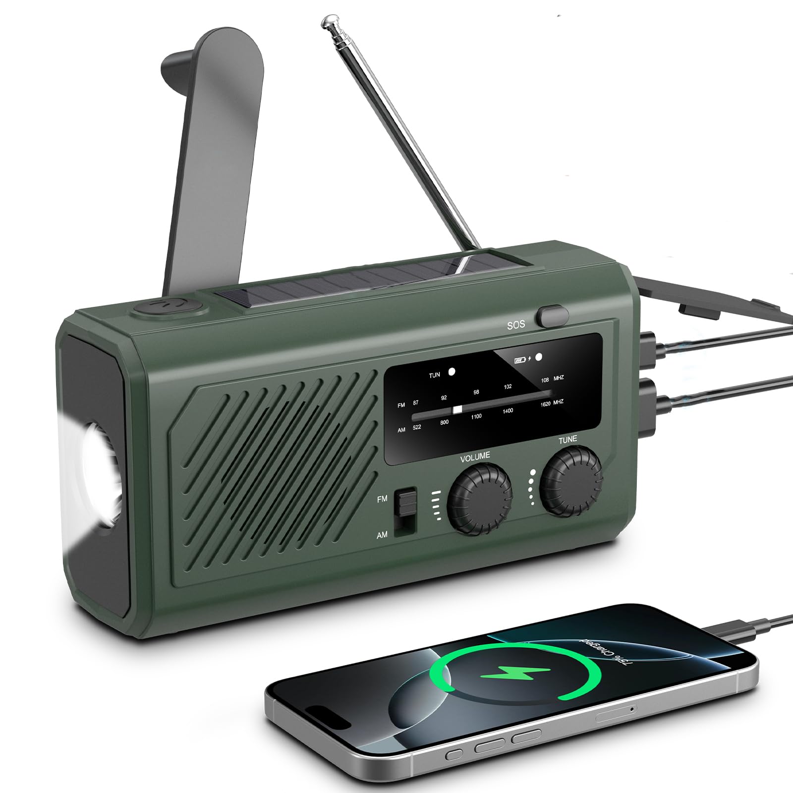 Radio d'urgence Solaire Dynamo, Radio Portable Rechargeable AM/FM avec Batterie 4000mAh Chargeur Téléphone, Radio Manivelle Survie à Piles, Lampe Radio Dynamo, Alarme SOS, Camping
