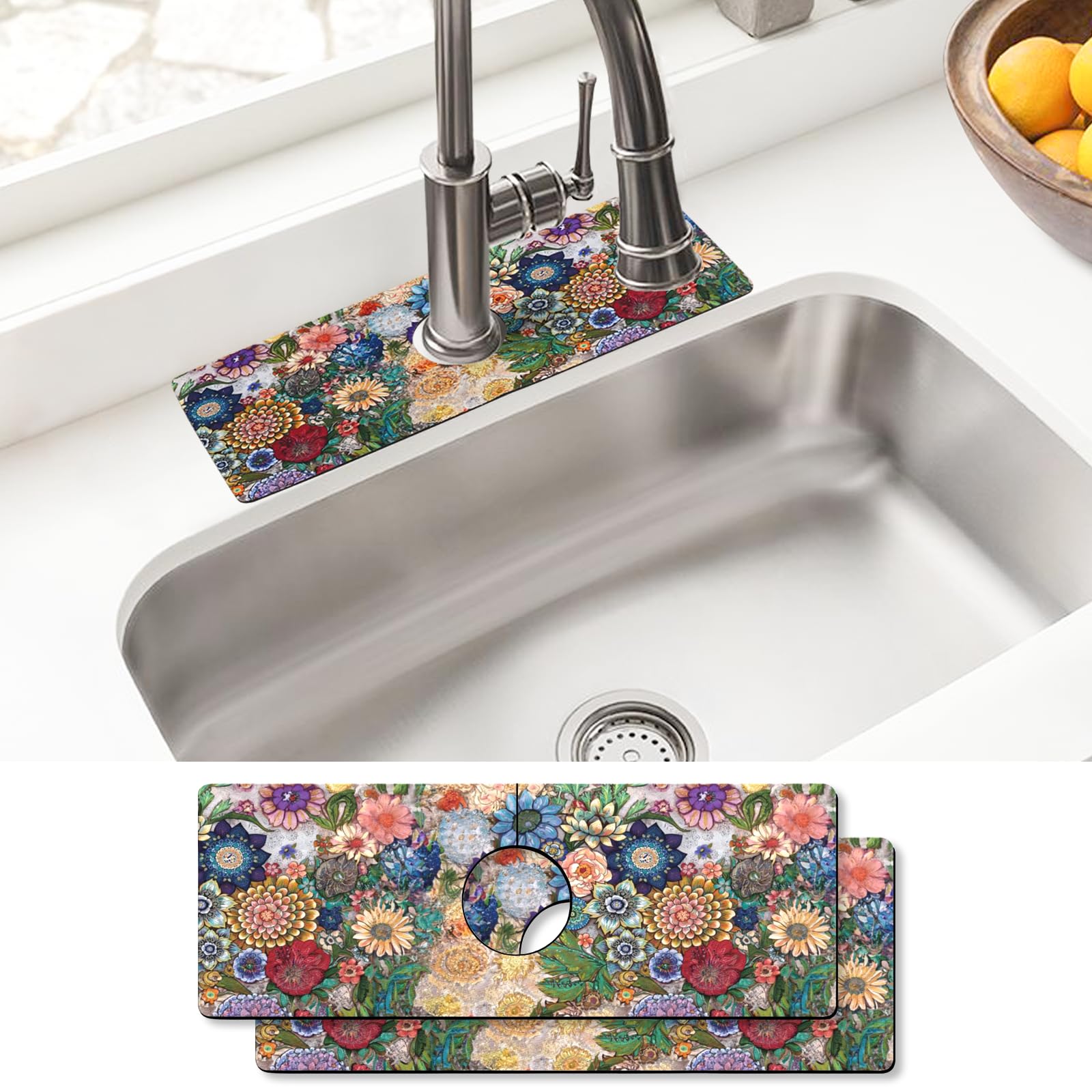 Sinkmat Absorbing Mat, 2 Pack Drying Mat Around Sink Splash Guard Behind Faucet Sinkmat For Kitchen Bathroom Island Rv 15 * 5.5 Inch (38 * 14 cm)