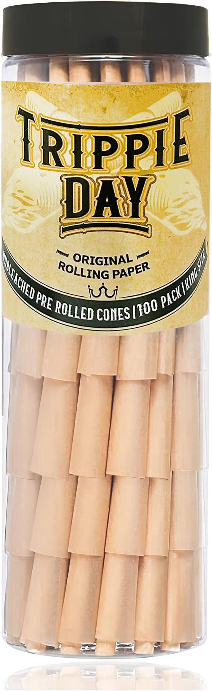 Trippie Day unbleached king size Pre rolled cones | 100 Pack | Vegan, Non GMO and smooth af | Slow burning 109mm cones
