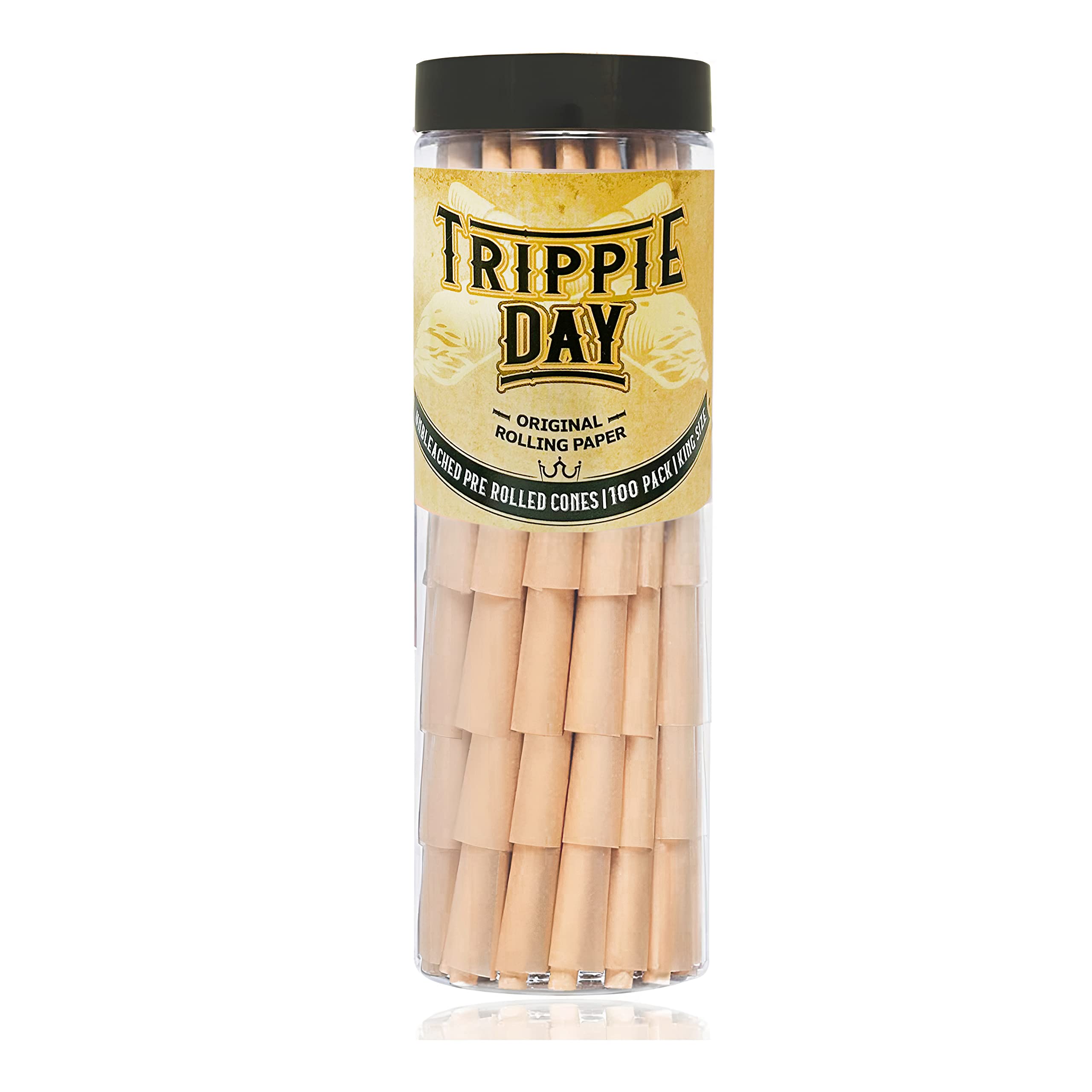 Trippie Day unbleached king size Pre rolled cones | 100 Pack | Vegan, Non GMO and smooth af | Slow burning 109mm cones