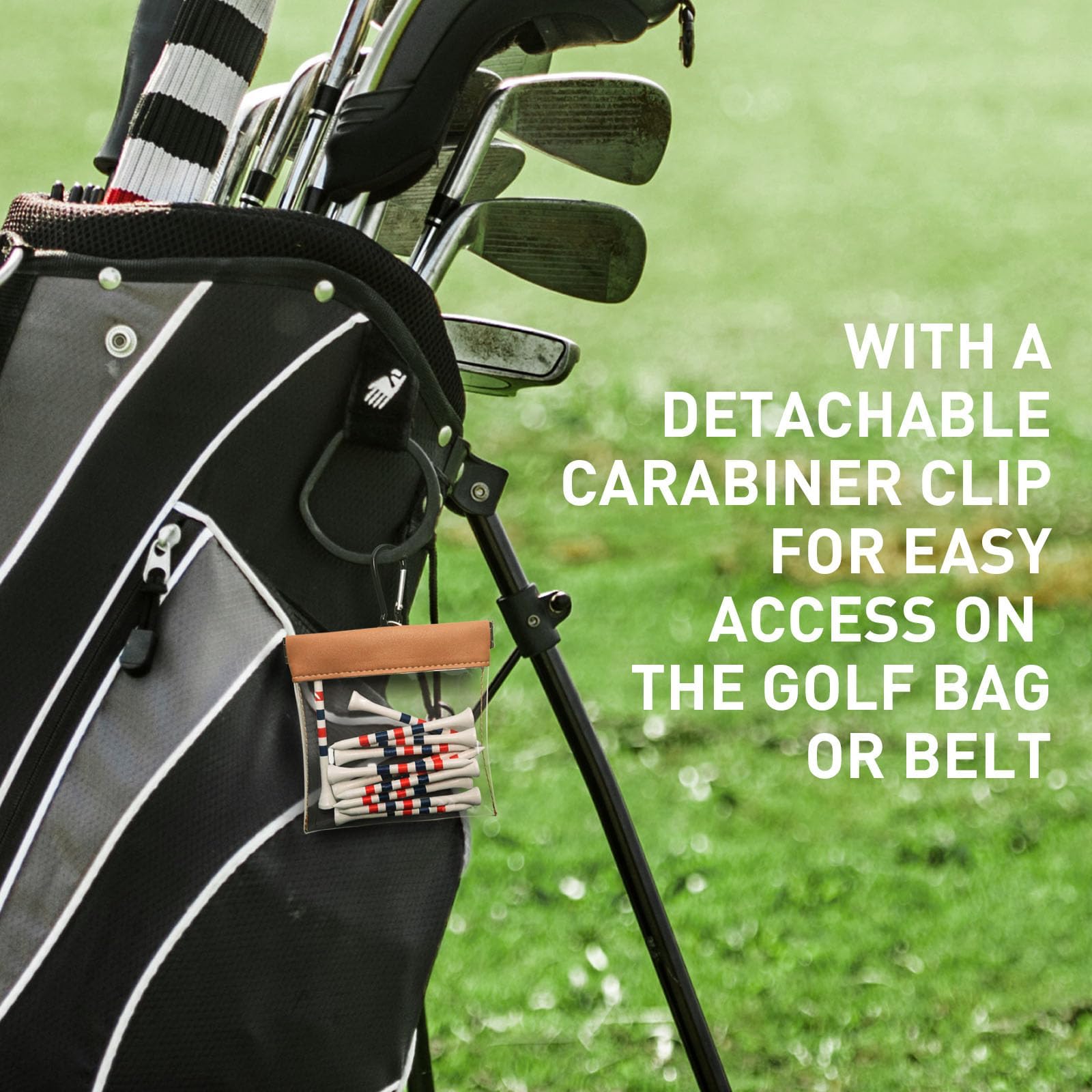 FINGER TEN Borsa porta palline da golf trasparente con tee in legno di bambù