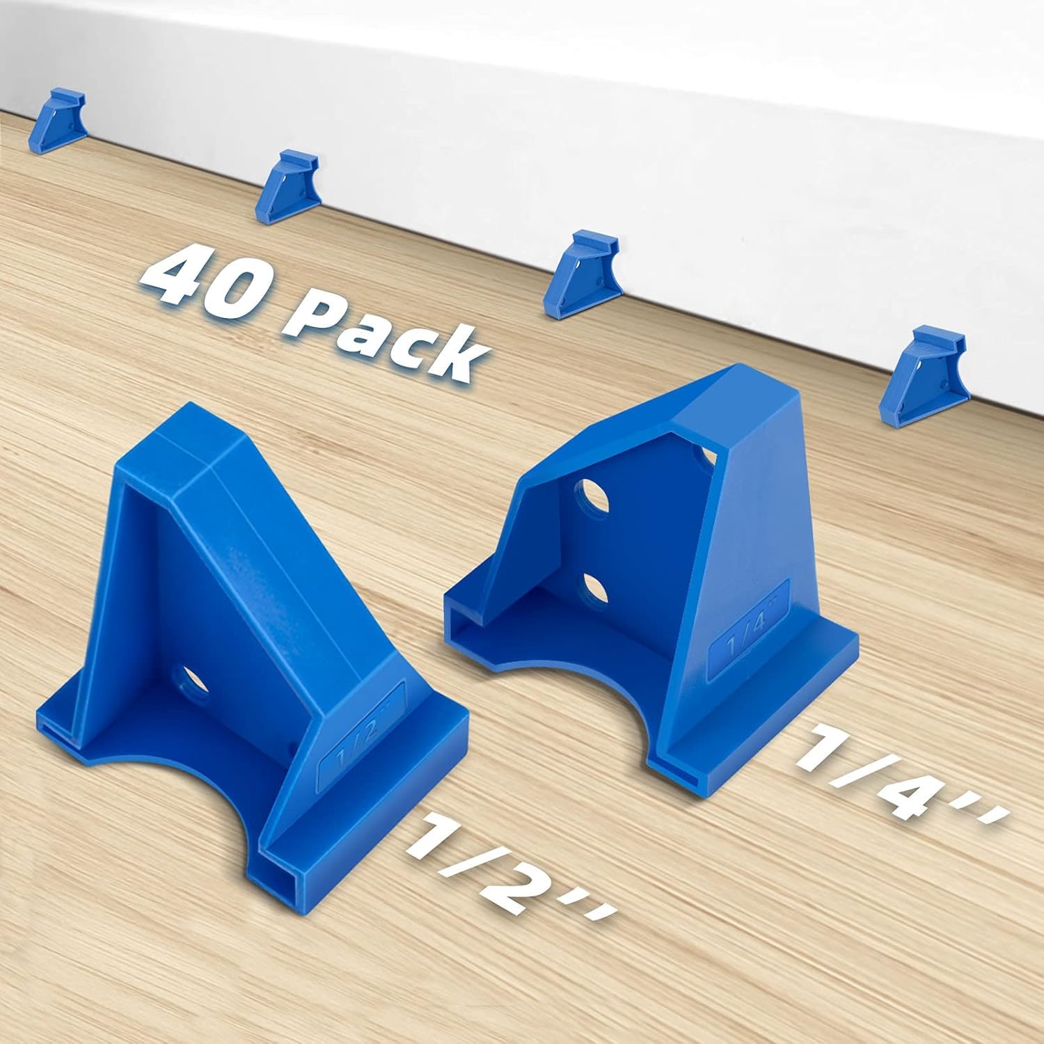 Photo 1 of Upgraded 40 Pack Flooring Spacers Laminate Flooring Installation Kit with 1/4” & 1/2” Gap, Wood Floor Install Tool for Laminate, Vinyl Plank, Hardwood, LVT, Bamboo and Floating Floor Installation