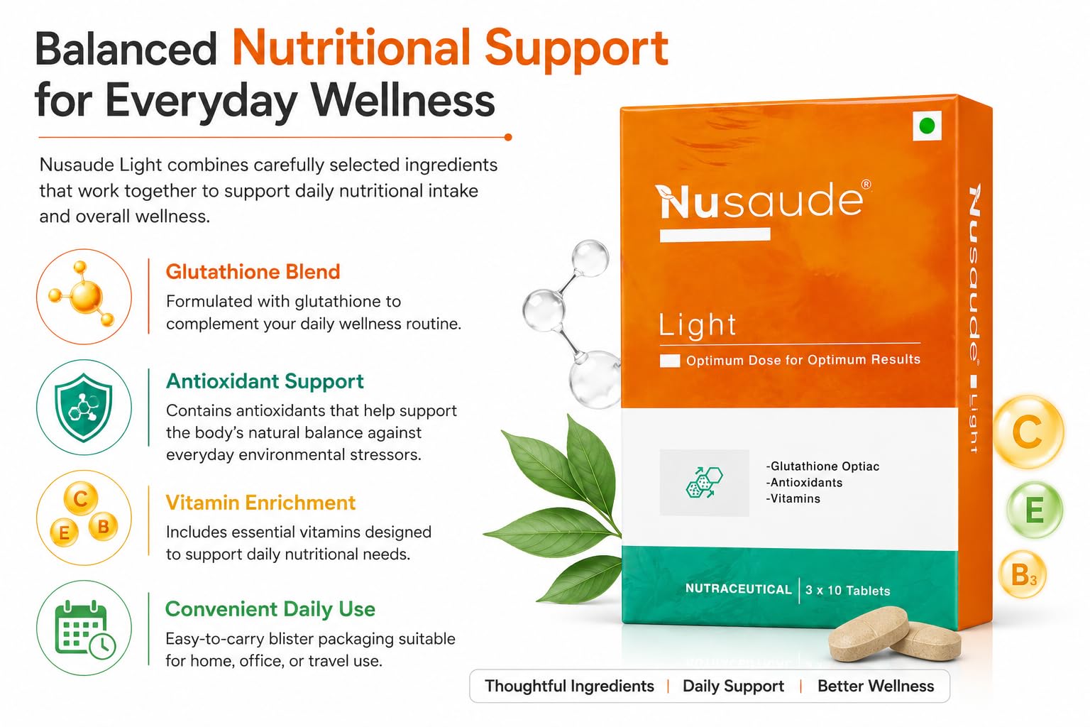 Nusaude Light Tablet 3 x 10 Tablets (30Tablets) : Amazon.in: Health &  Personal Care