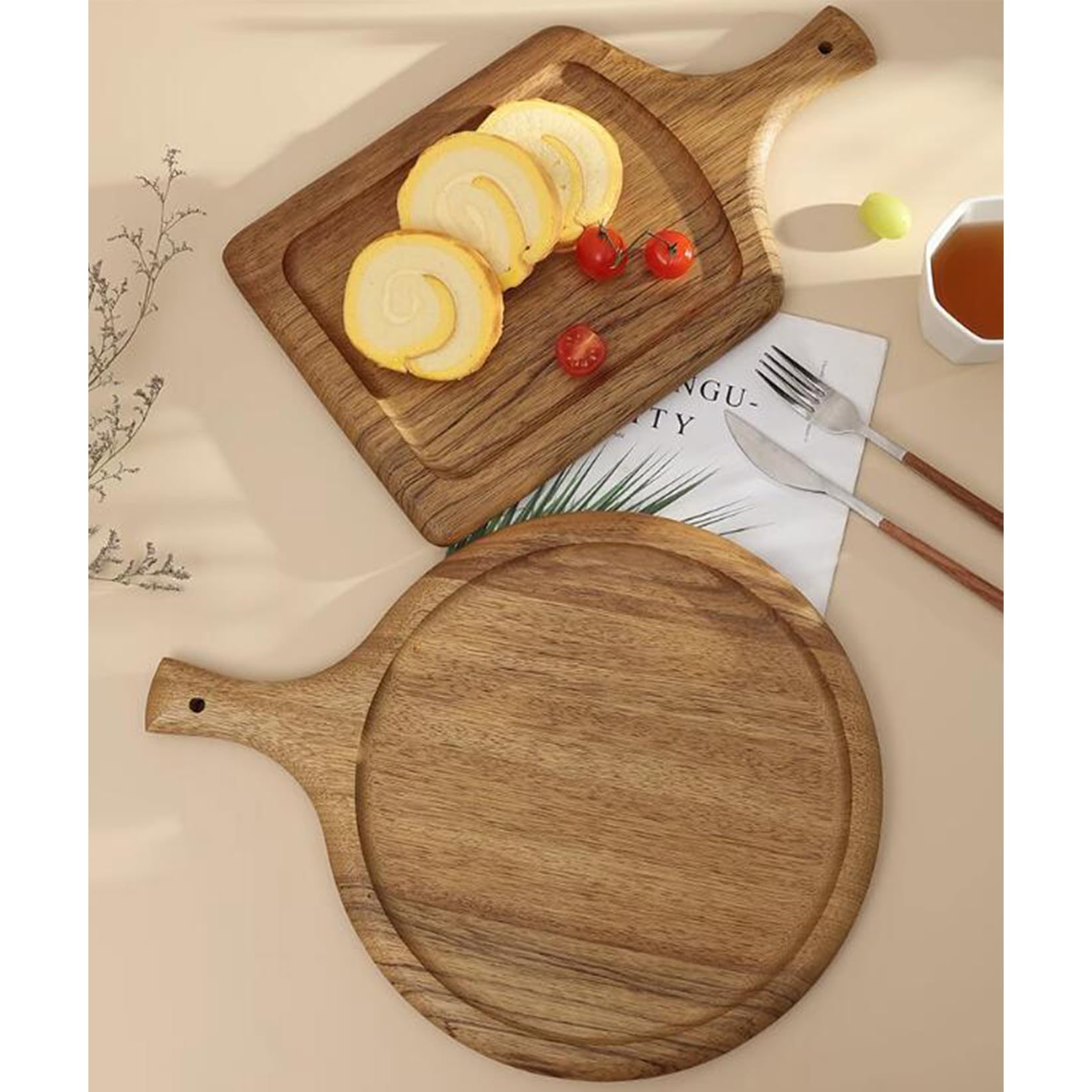 Solidna Drewniana Deska Do Krojenia Kuchenna Zagęszczona Deska Do Krojenia Z Uchwytami Drewniana Deska Do Serwowania Wędlin Deski Do Sera Z Drewna Do Grawerowania Ślubne,（Brown-40 * 30Cm）