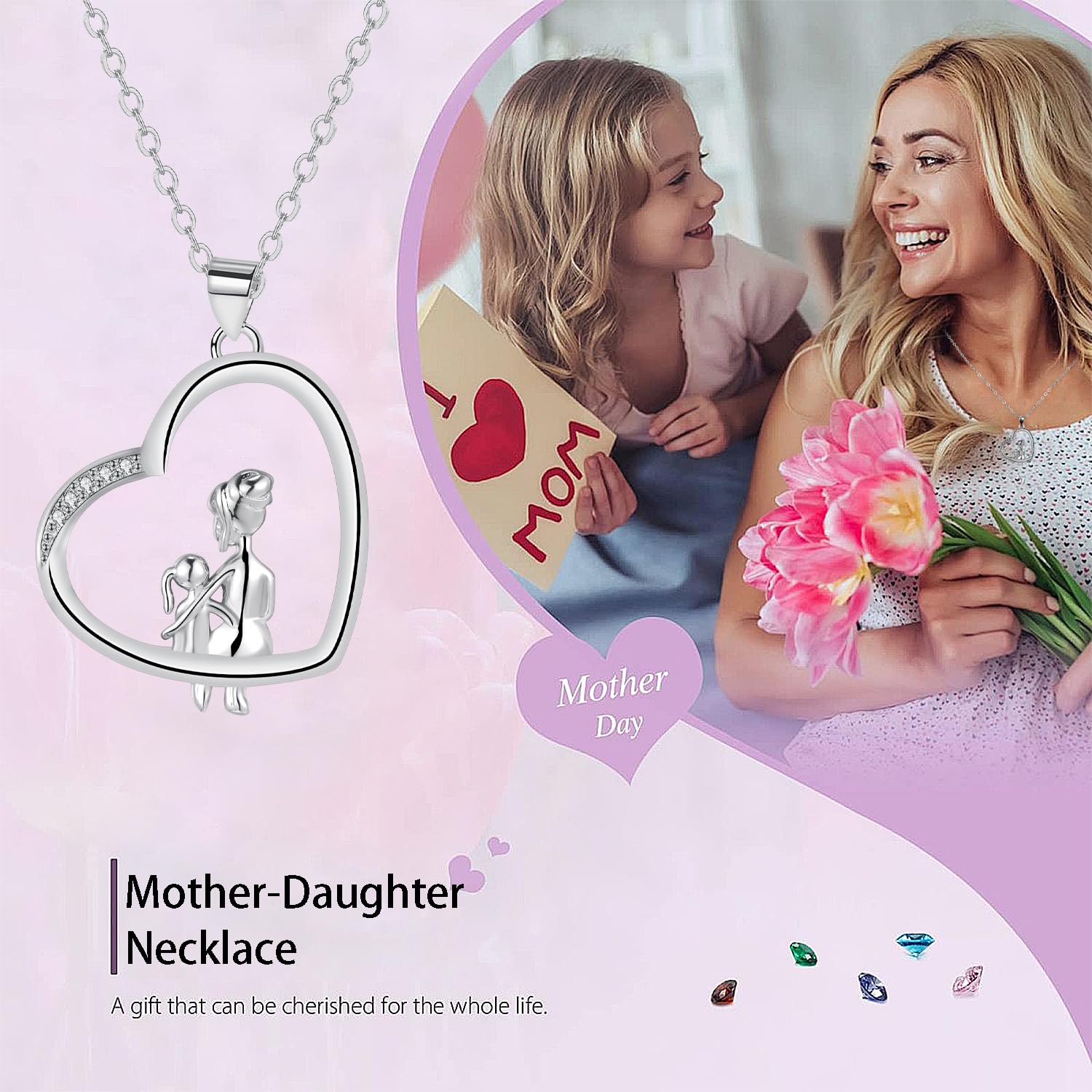 Yinsen Collana Mamma e Figlia Argento 925-Inciso I Love You Forever-Regalo Elegante per Donna,Gioiello con Scatola Regalo – Ideale per Natale,Compleanno,Anniversario,Festa della Madre