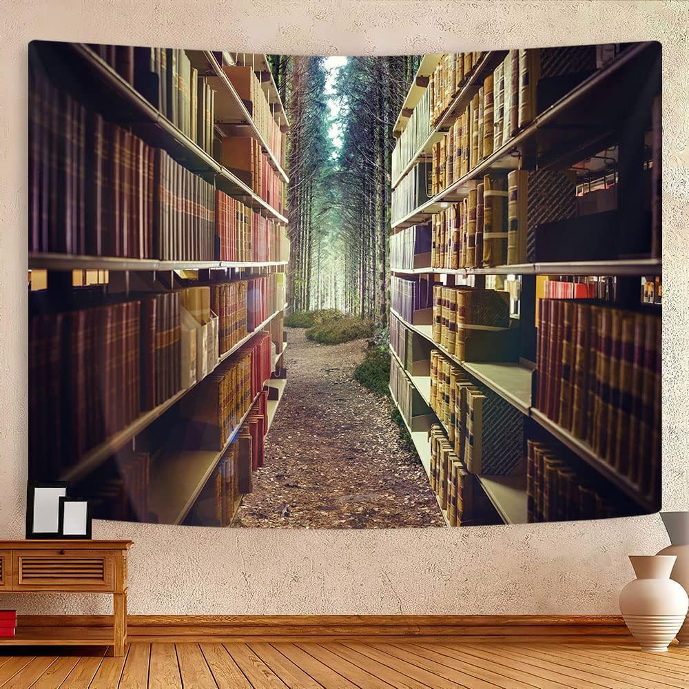 Bookshelf Tapestry Wall Hanging Room Decor, Library in