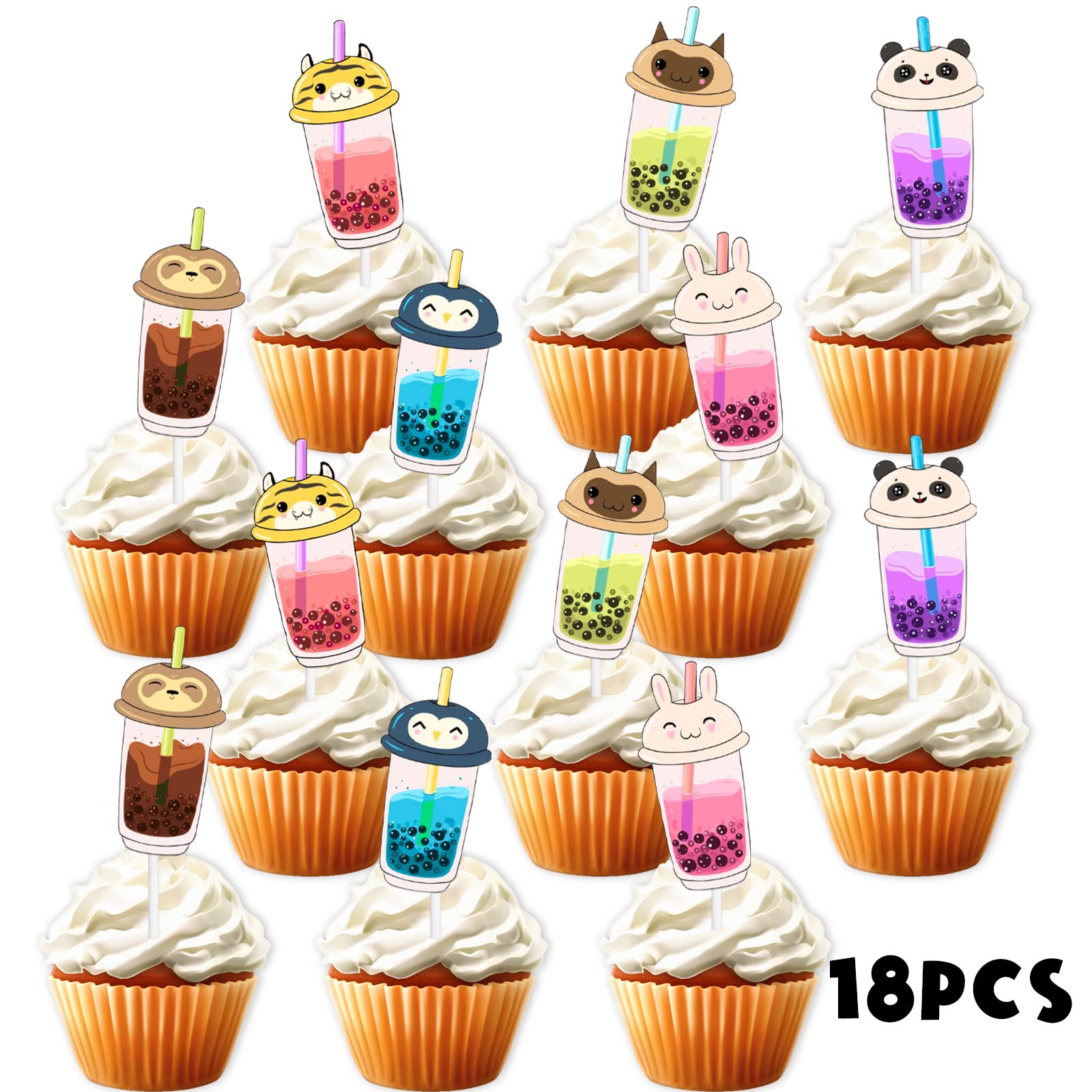 S-Cp-0850 Ice Cream Fruit Dessert Cupcake Toppers - Colorful Glitter Birthday Party Decorations (18pcs)