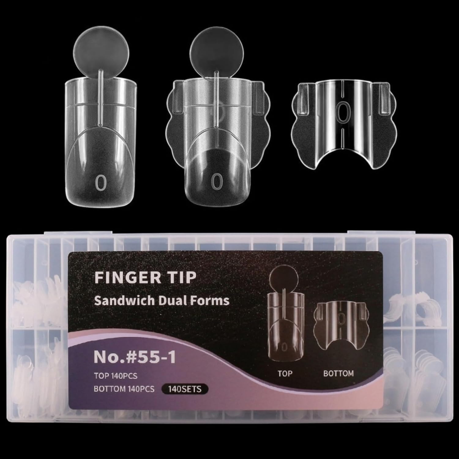 280pcs Matte Sandwich Dual Forms Double-layer Extension Nail Mold with Inner Arc Line Short Square Oval Round Manicure Top and Bottom Mold, No Paper Forms Needed (No.#55-1)