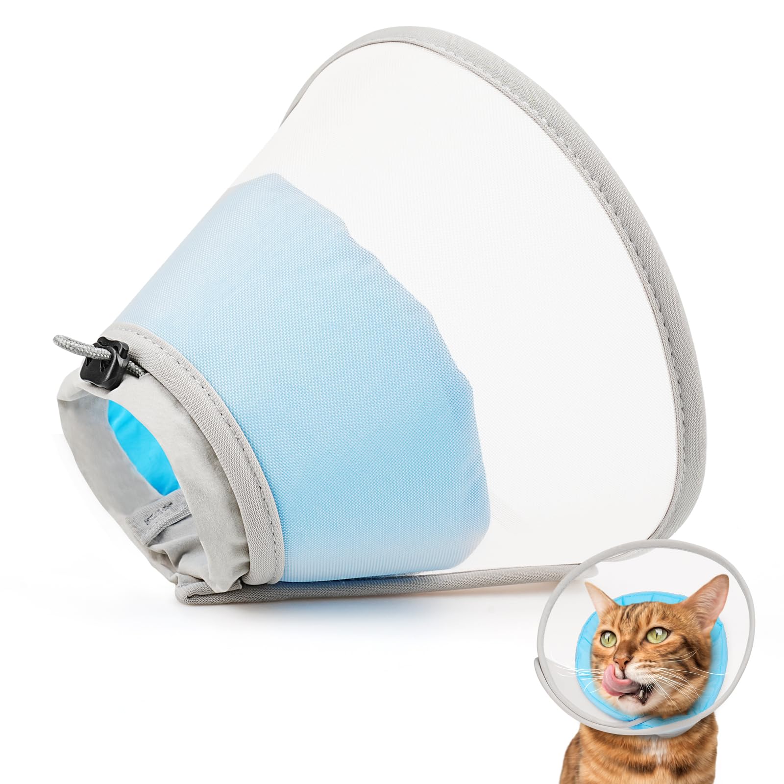 Supet Halskrause Katze mit weichem Polster nach Wunden und Operationen | mit wasserdichtem Polster; atmungsaktiv&kratzfest;Alternative zur plastischen Elisabeth-Halskrause;faltbare Halskrause Katze