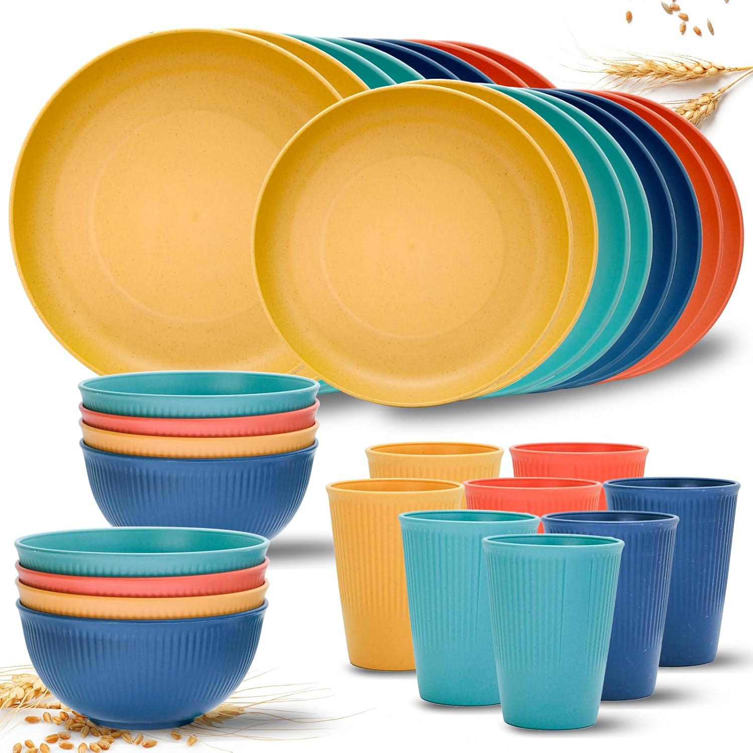Wheat Straw Dinnerware Sets for 8, Osonm 32PCS Unbreakable Reusable Plastic Dinner