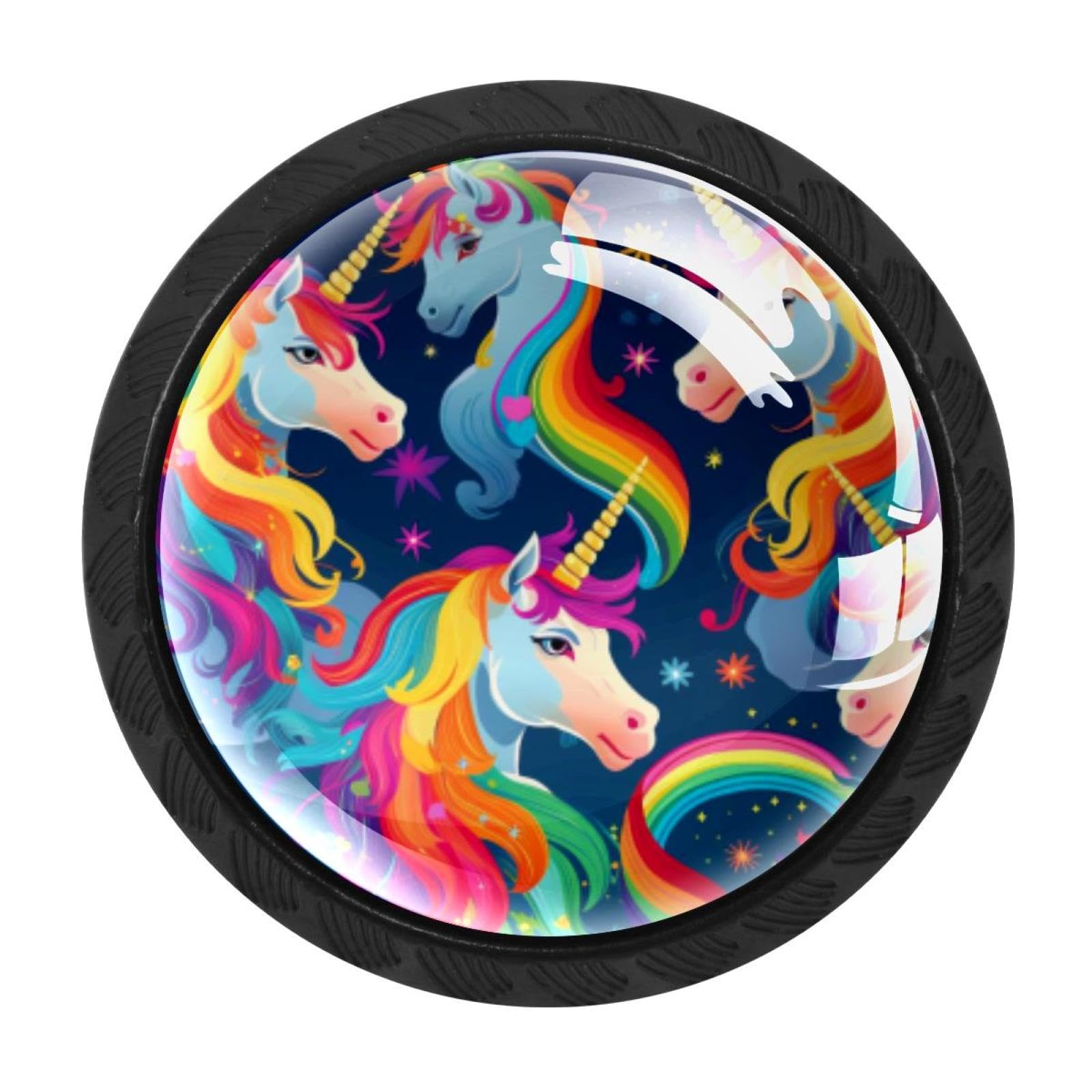Chenzzzz Multicolored 13 4 Pieces Rainbow Unicorn Drawer Knobs, 35Mm Black Kitchen Cabinet Knobs, Drawer Pulls And Knobs, Glass Cabinet Hardware Single Hole Knob For Cabinets And Drawers Round