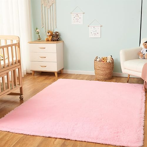 Miniatura 6 de Alfombras de área de pelo largo para dormitorio, alfombra esponjosa rosa de felpa para sala de estar, alfombra de 9 x 12 pies, alfombras modernas de