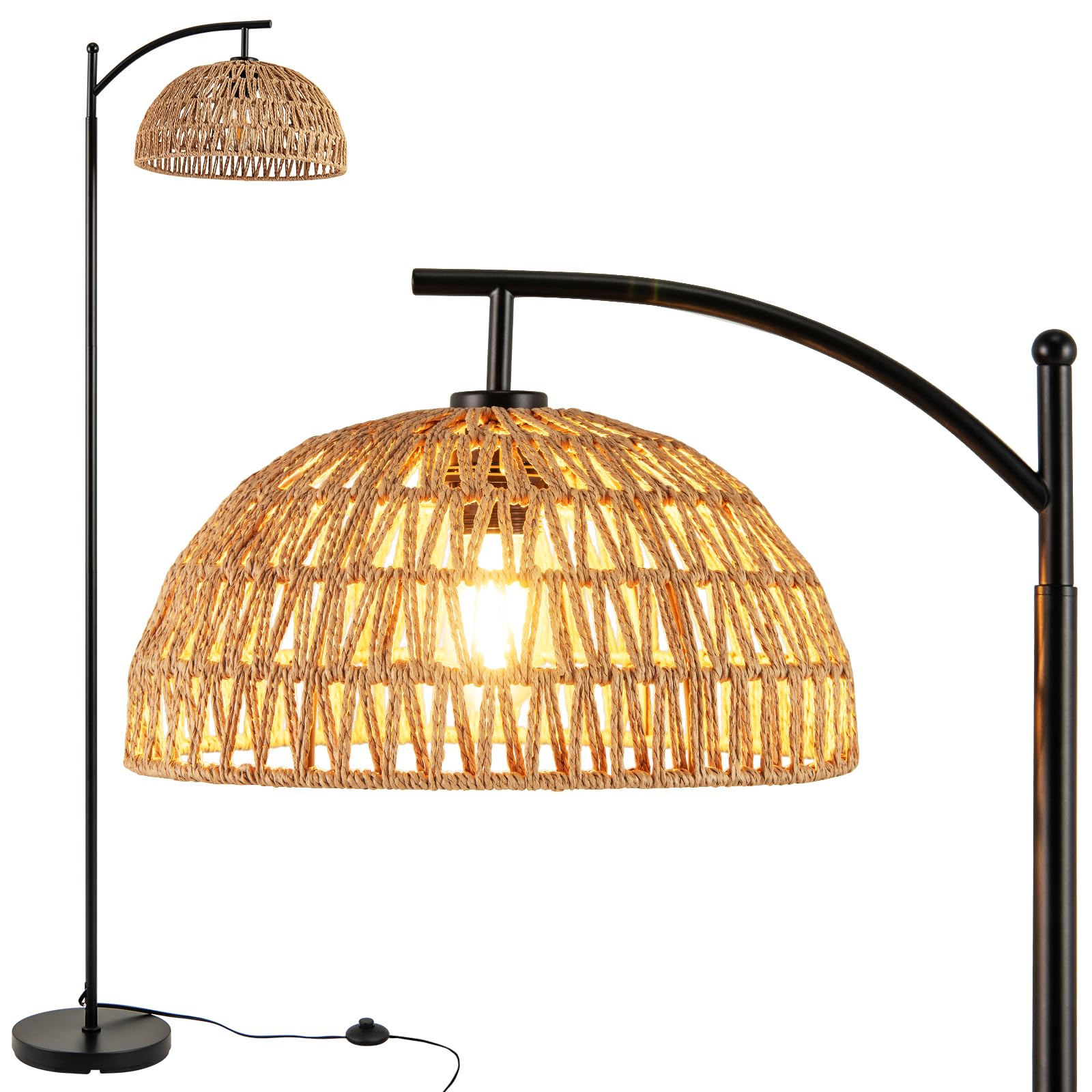 COSTWAY Lámpara de Pie, 160 cm Lámpara de Pie Moderna con Pantalla Colgante, Base Estándar E27 y Interruptor de Pedal, Mueble de Iluminación para Sala de Estar, Dormitorio y Comedor