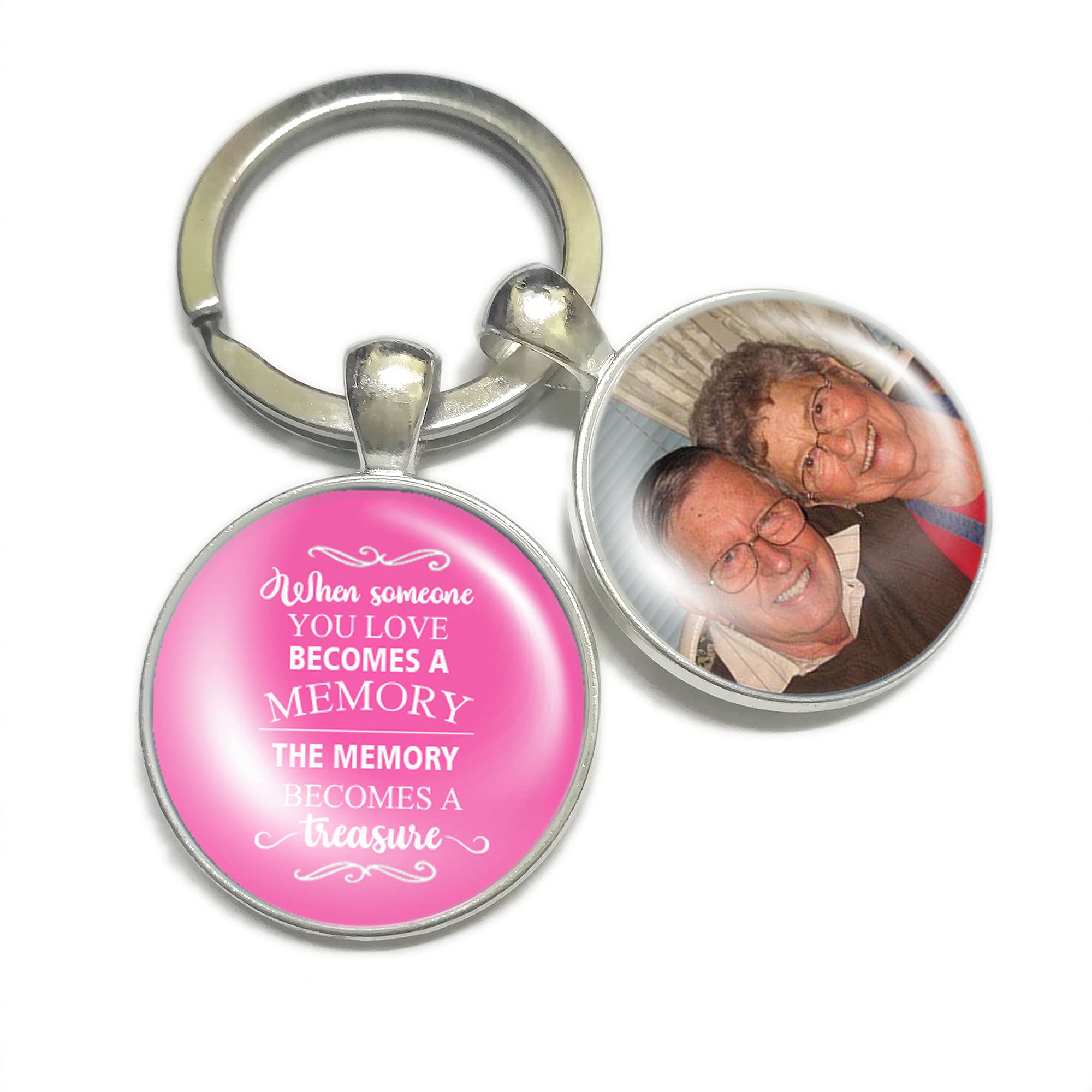Gutegifts Pink Personalised Photo Keyring Memorial Gifts For Dad Grandad Gramps Mum Nanny Grandma Loss Love In Heaven Memory Bereavement Remembrance Keychain Keepsake (Pink)