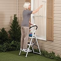 Vista 3 de LivingSURE Combo de taburete de escalera de 3 escalones con asa, taburete plegable antideslizante, escalera de pedal extra ancha resistente