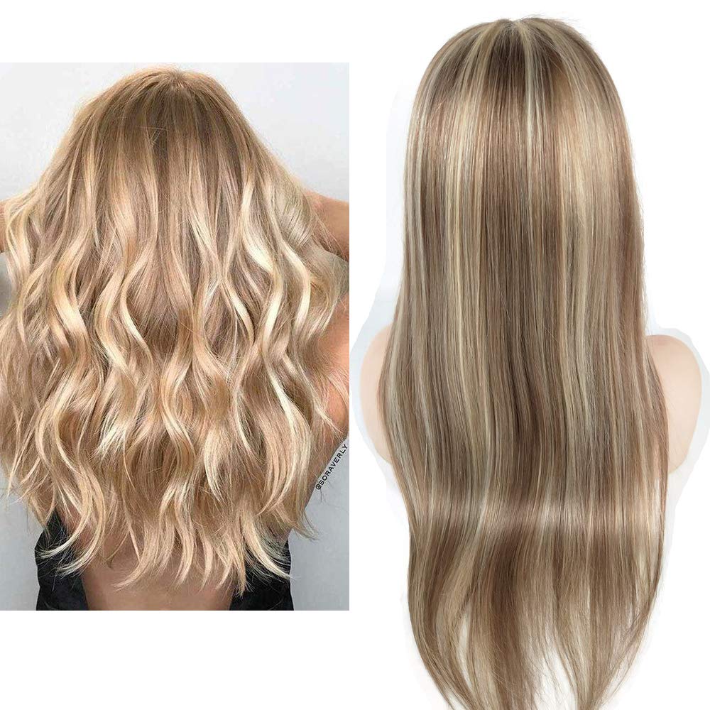 Mila 100% Real Human Hair Full Lace Wig For Women Blonde Highlights with Light Brown Color 10/613# Natural Preplucked Hairline with Baby Hair 22inch/55cm