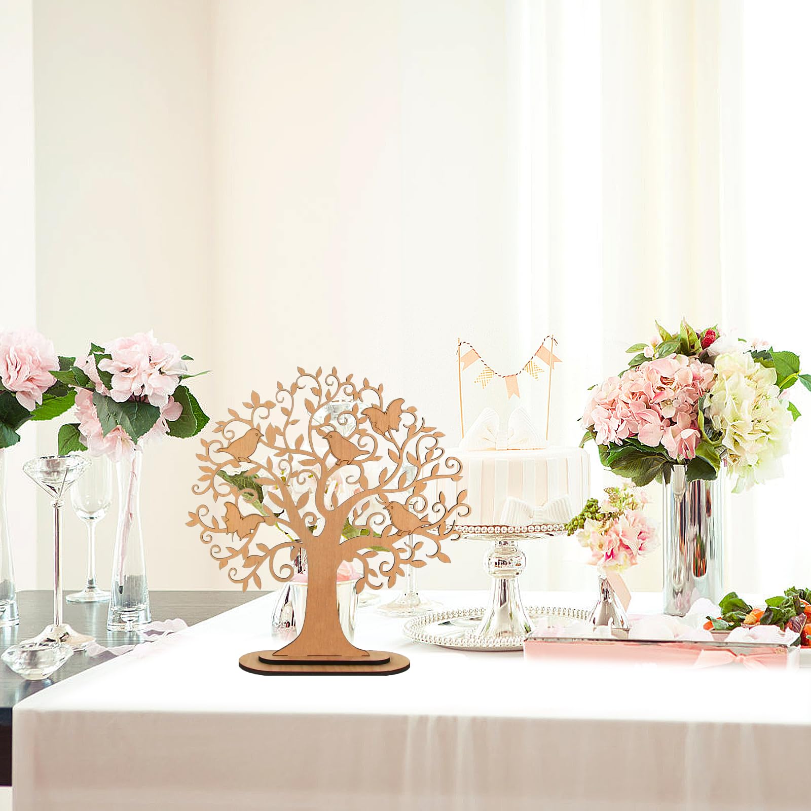 Arbre à Argent En Bois Avec Guirlande LED - Arbre De Vie, Cadeau Mariage, Anniversaire, Fête
