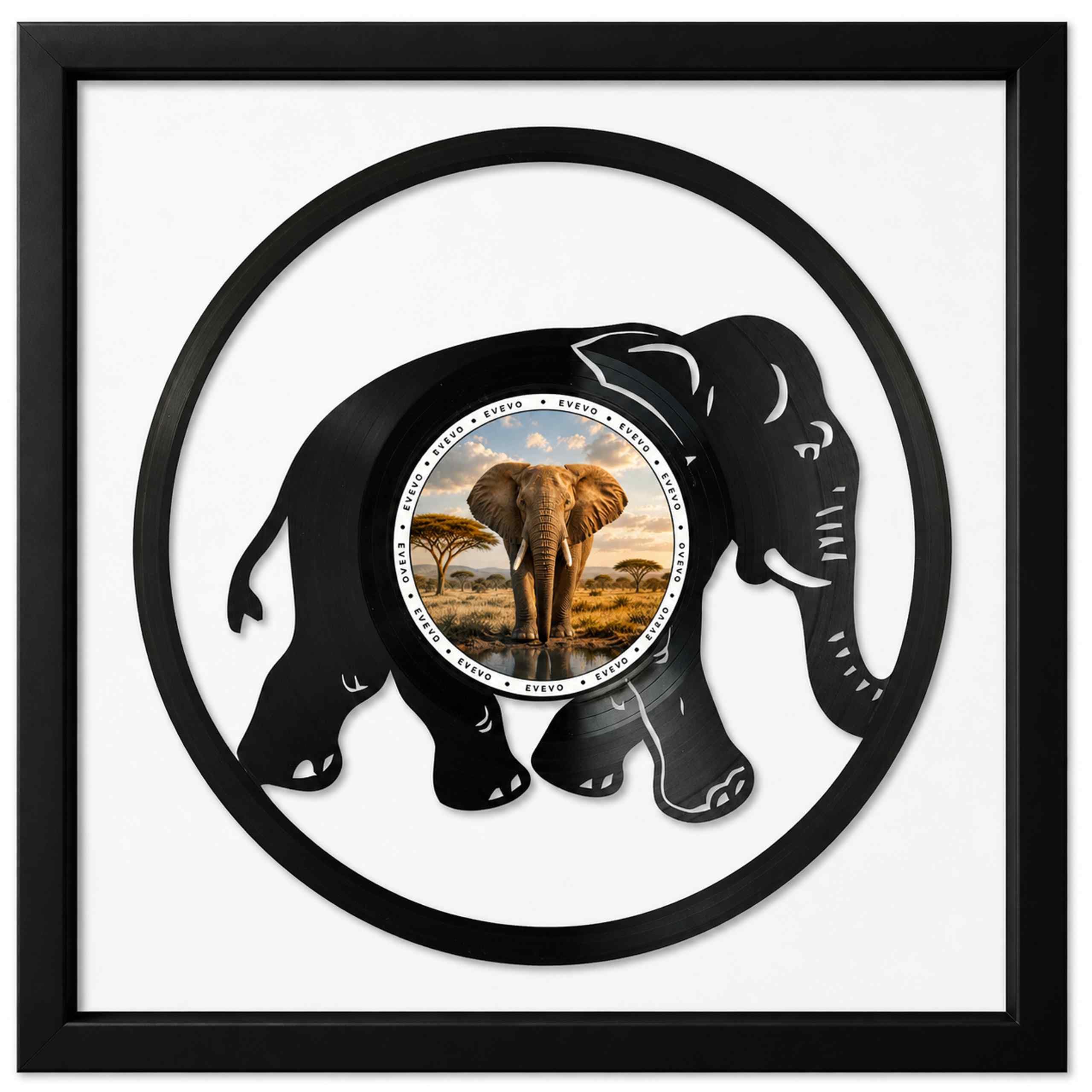 EVEVO Decorazione da parete in vinile, con cornice, 32 x 32 cm, elefante, arte da parete in vinile, motivo: Africa Savanna, regalo per gli amanti della natura e dei safari