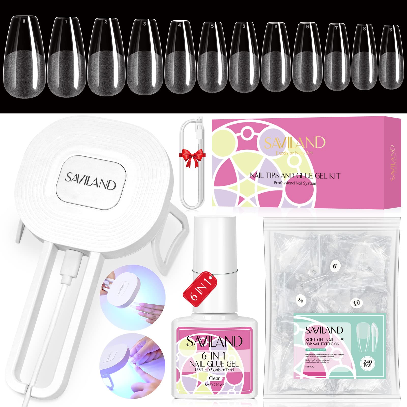 Amazon | Saviland ネイルチップキット 240pcs 超薄ネイルチップ 6-IN