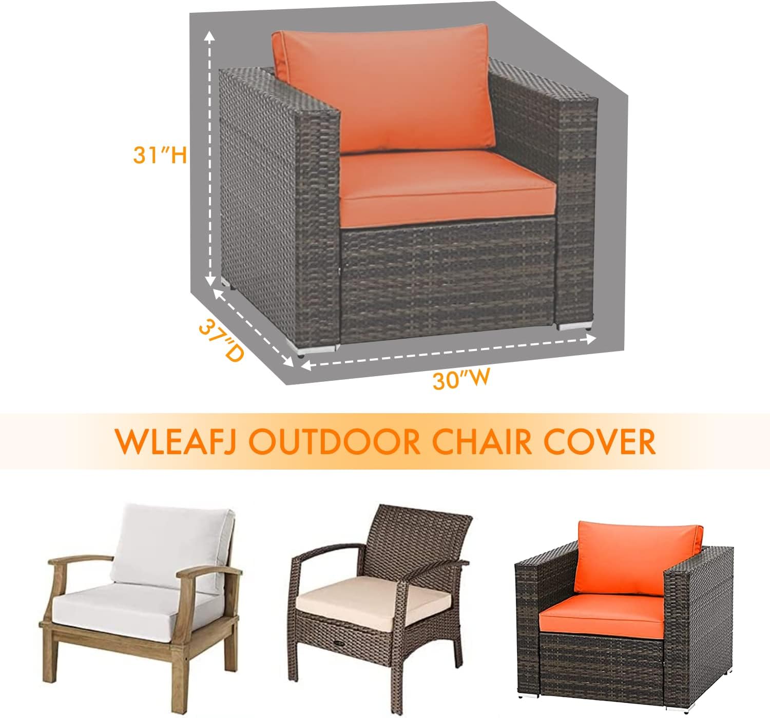 WLEAFJ Outdoor Chair Covers Waterproof, Black Lawn Patio Furniture Covers, Heavy Duty Wicker Garden Sofa Chair Cover, Single - 30" W x 37" D x 31" H : Patio, Lawn & Garden
