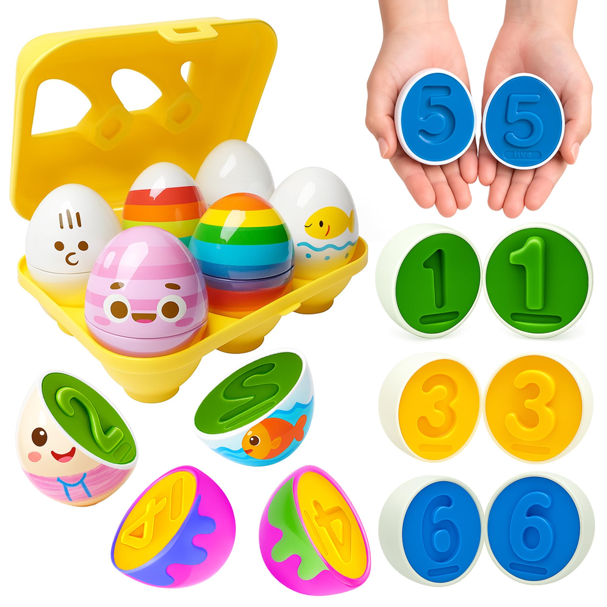 Toyana Matching Eggs Baby Toy – Box of 6 Eggs (12 PCS) with Colourful Numbers Montessori Stacking Shape Sorter & Sensory Toy Fine Motor Skills Toy for Toddlers 6 Months Plus — image 1