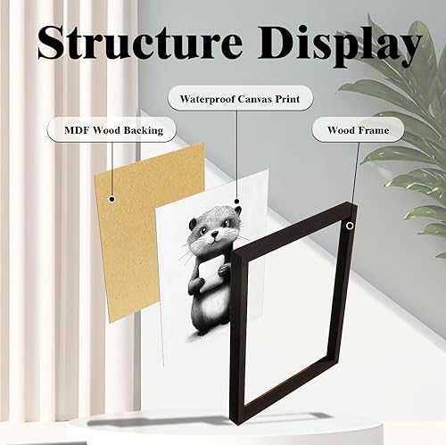 Miniatura 7 de GUMEYJIA Decoración de pared de baño, imagen de nutria, arte de pared enmarcado en blanco y negro en divertido lienzo de mano de mapache (8 x 10