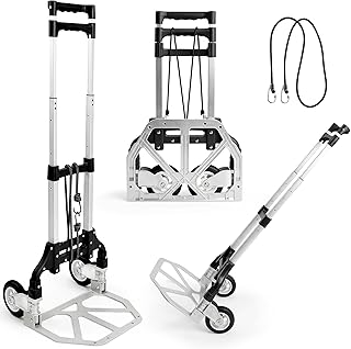 JUPPLIES Carrinho dobrável de mão portátil de alumínio corda - MAX 75 kg - 100 x 40 cm carro de carga com rodas - carrinho de transporte compacto para casa, escritório e viagens.
