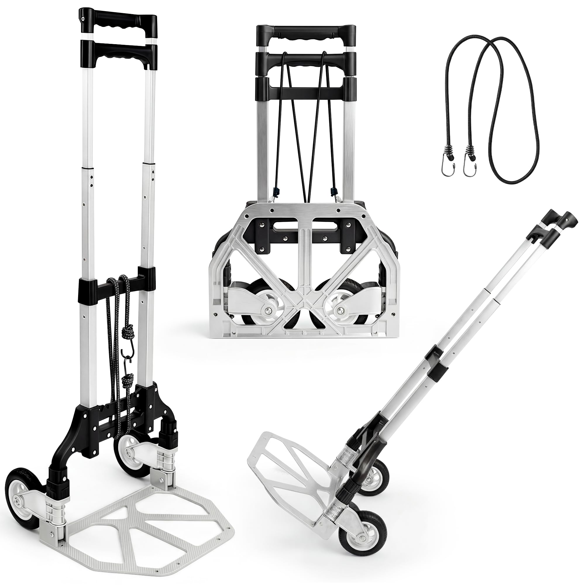 JUPPLIES Portable Folding Hand Trolley Aluminium + Rope – Max 75 kg – 100 x 40 cm – Trolley with Wheels – Compact Transport Trolley for Home, Office and Travel.