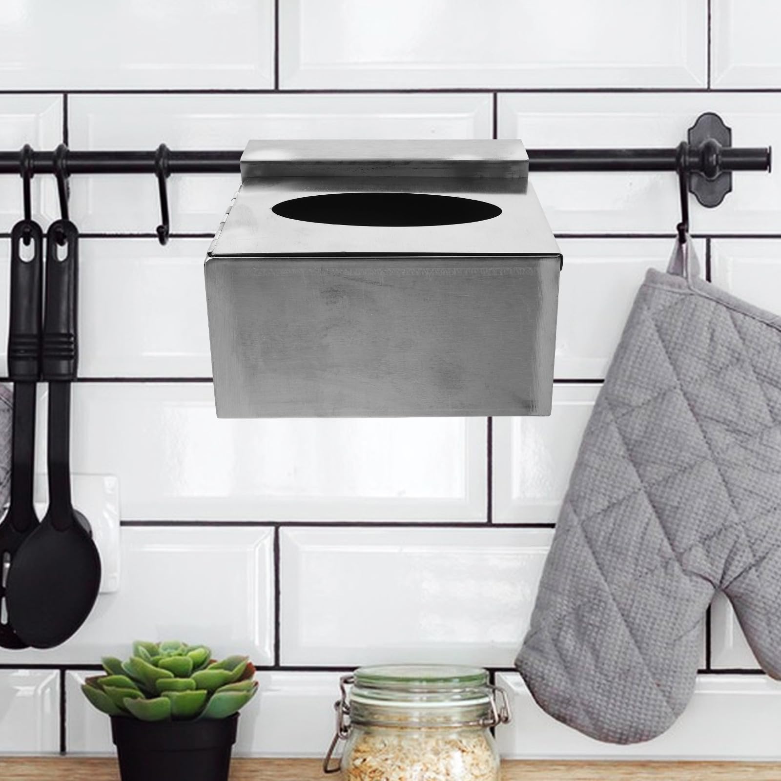Soporte de Pared en Acero Inoxidable para Caja de Guantes de Diseño Ahorrador de Espacio Color Plata para Hospital y Cocina