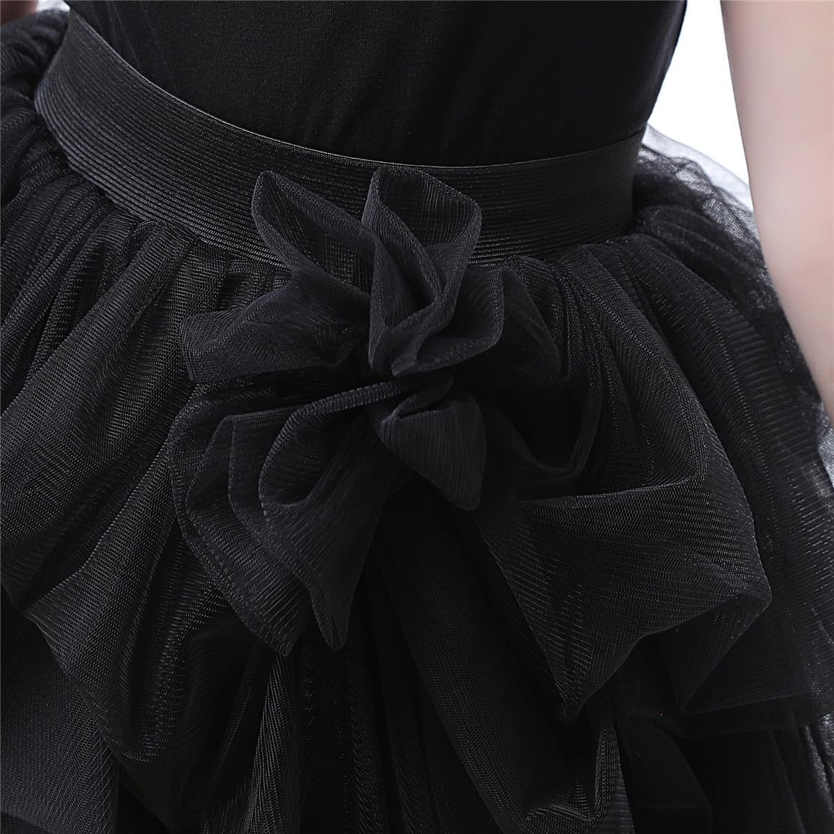 Qmker Girls Long Tutu Skirts Princess Slit Dress Candy Color Tulle Maxi Floor Length for Birthdany Party Handmade (6, Black)