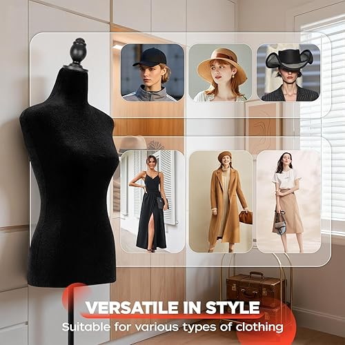 Miniatura 3 de Maniquí de cuerpo para vestido con forma de torso, maniquí femenino de 49.6 a 63.4 pulgadas, altura ajustable, trípode de madera, soporte de trípode