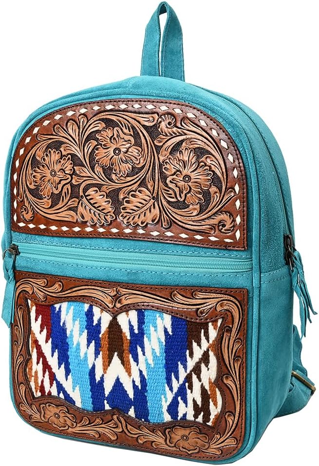 American Darling Backpack Hand Tooled Upcycled Wool Genuine Leather Women Bag Western Handbag Purse