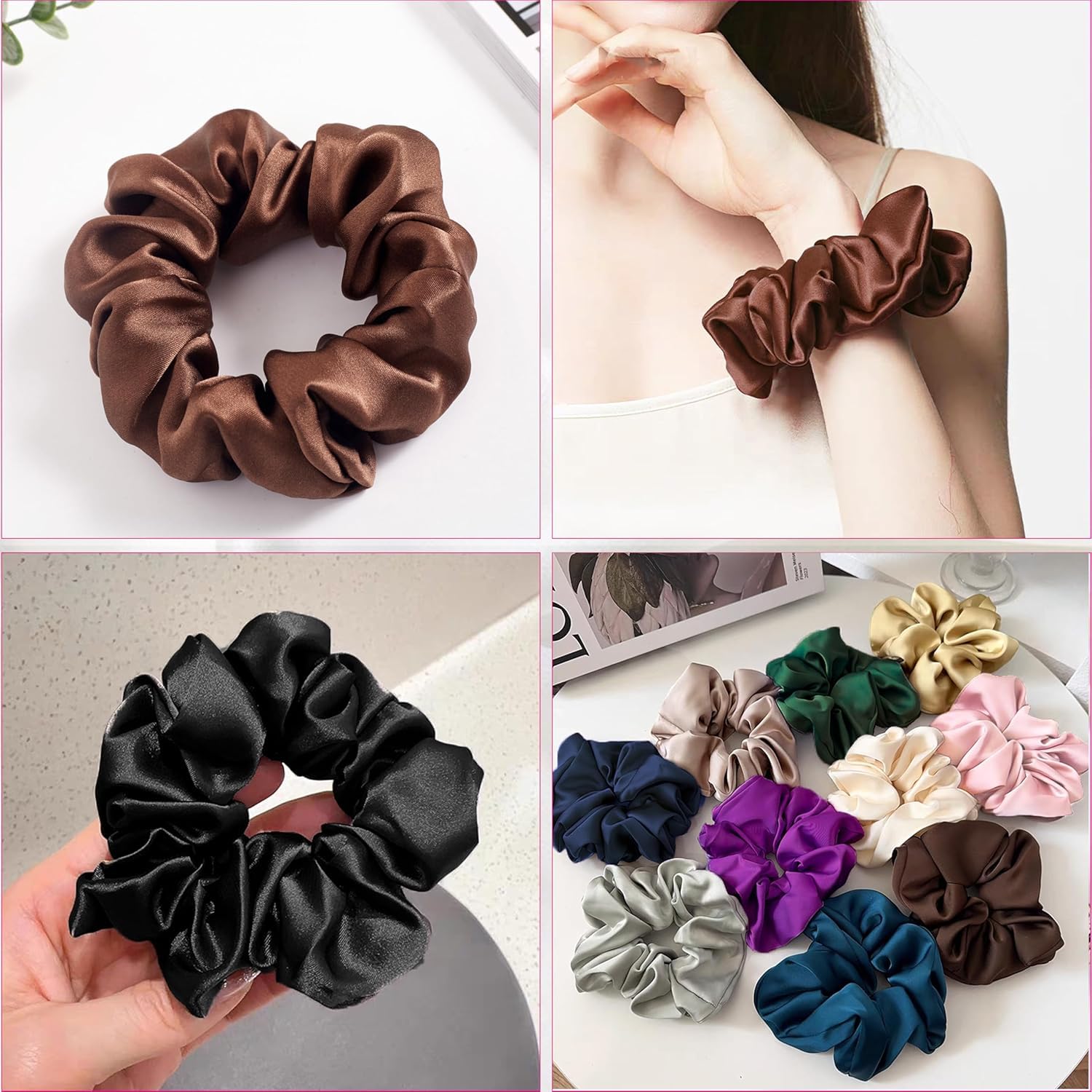 Seiden Scrunchies damskie gumki do włosów – 6 szt. satynowych gumek do włosów, miękkie ozdoby do włosów – ozdoba do włosów bez łamania włosów – elastyczna jedwabna gumka do włosów – gumka do włosów